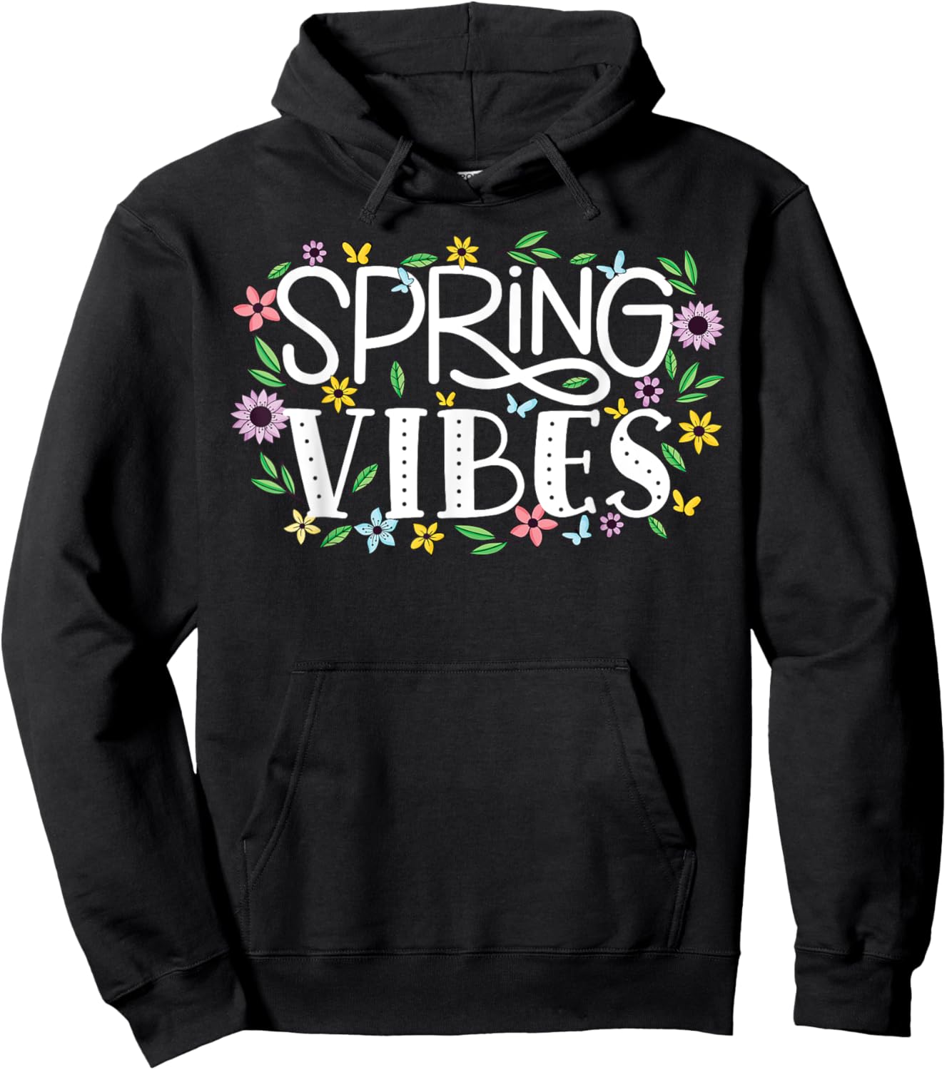 Hello Spring vibes Flowers Bloom Floral First day of Spring Hoodie - Hoodie | Black