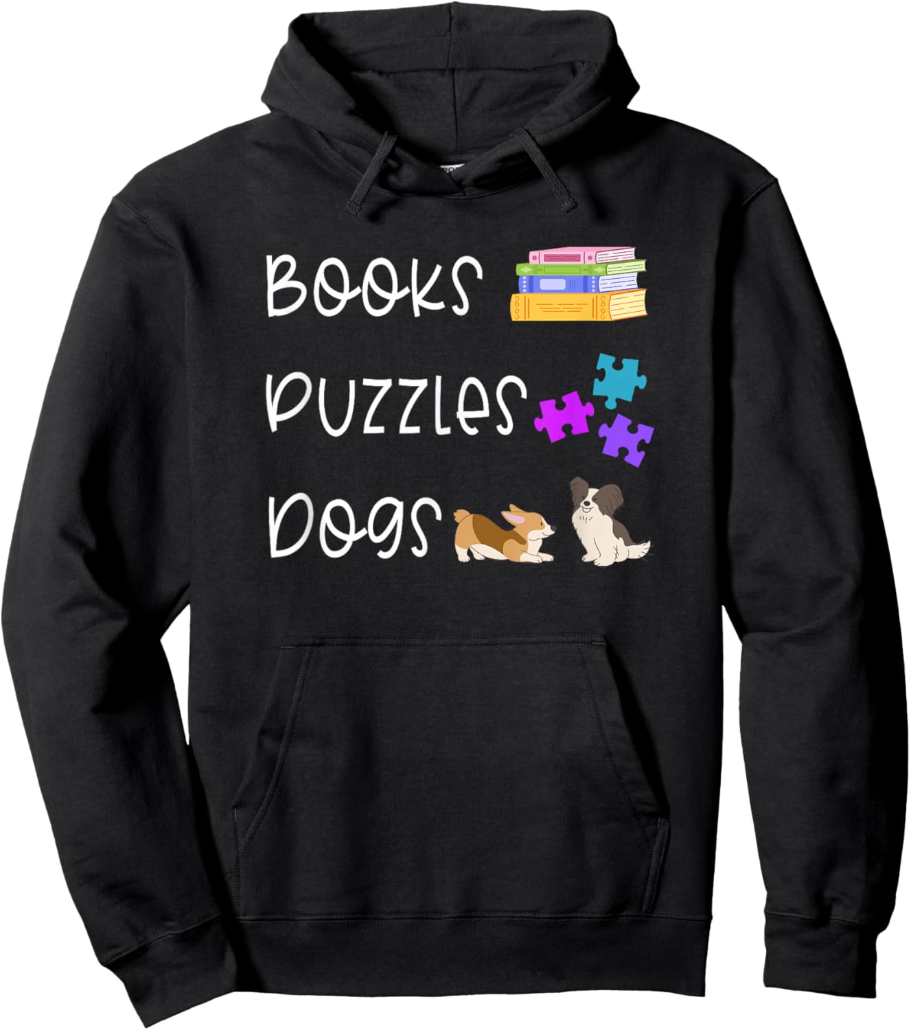 Books Puzzles & Cute Dogs Funny Bookish Reading Lover Saying Hoodie - Hoodie | Black