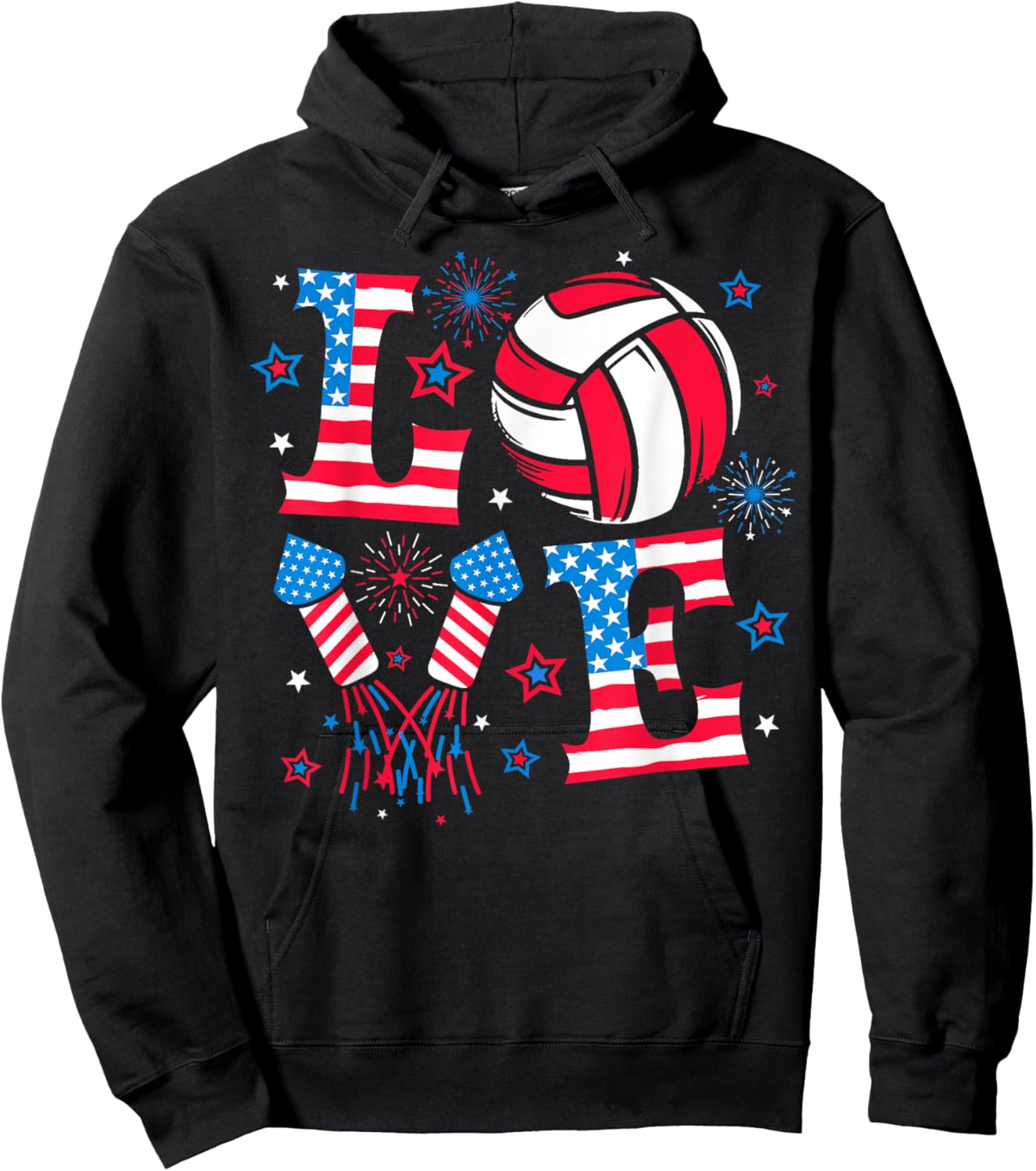 I Love Volleyball 4th July American Flag Patriotic Boys Girl Hoodie - Hoodie | Black