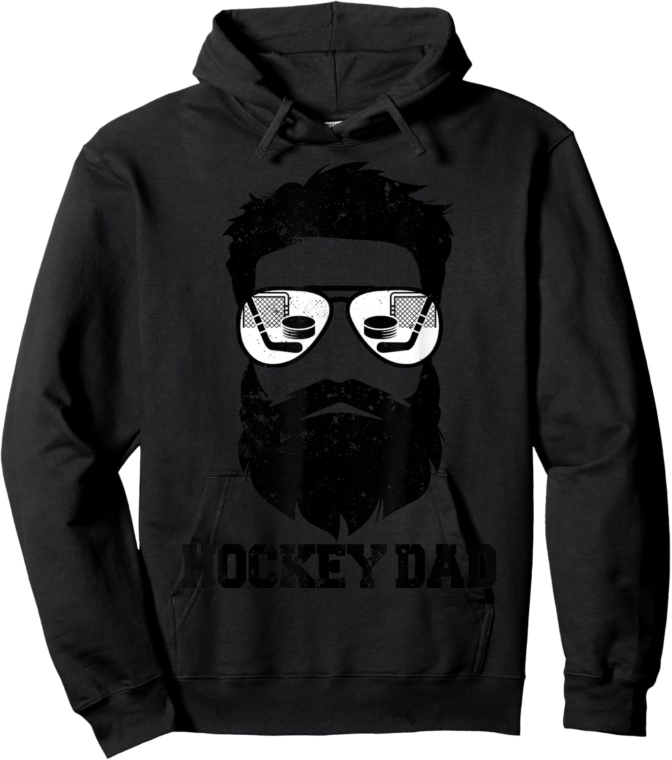 Hockey Dad Funny Messy Hair Beard Hockey Dad Hoodie - Hoodie | Black