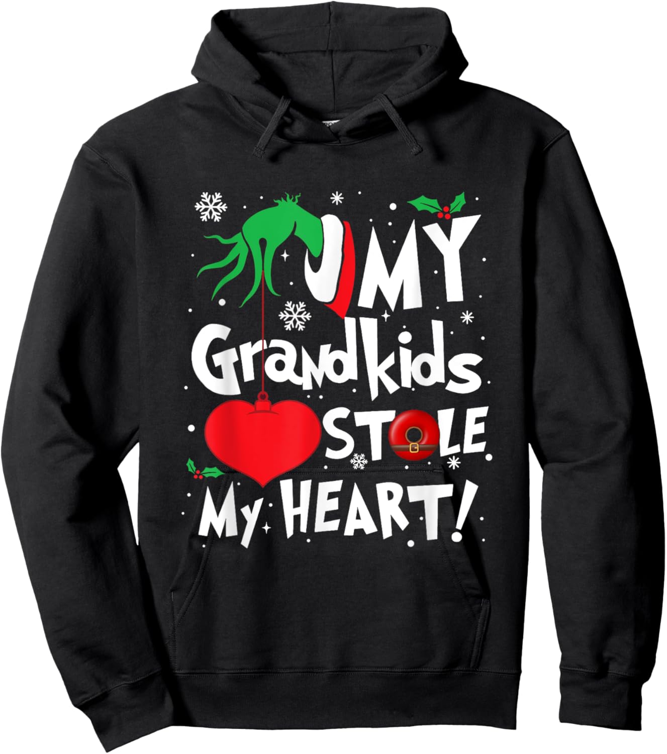 My Grandkids Stole My Heart Funny Christmas Vintage Xmas Hoodie - Hoodie | Black