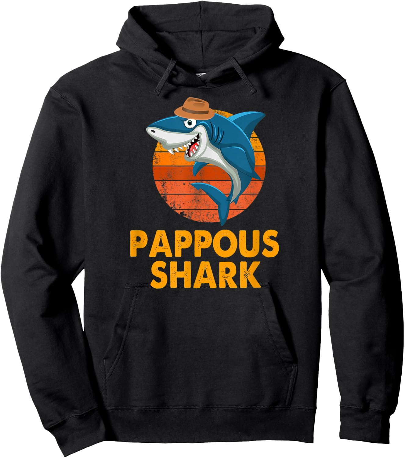 Pappous Shark Funny Vintage Papa Grandpa Father's Day Gifts Hoodie - Hoodie | Black