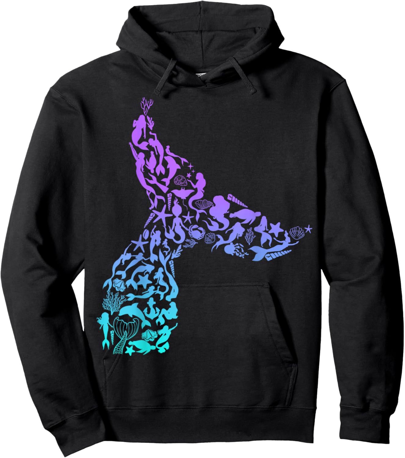Girls Whale Mermaid Tail Fantasy Design Sea Ocean Themed Hoodie - Hoodie | Black