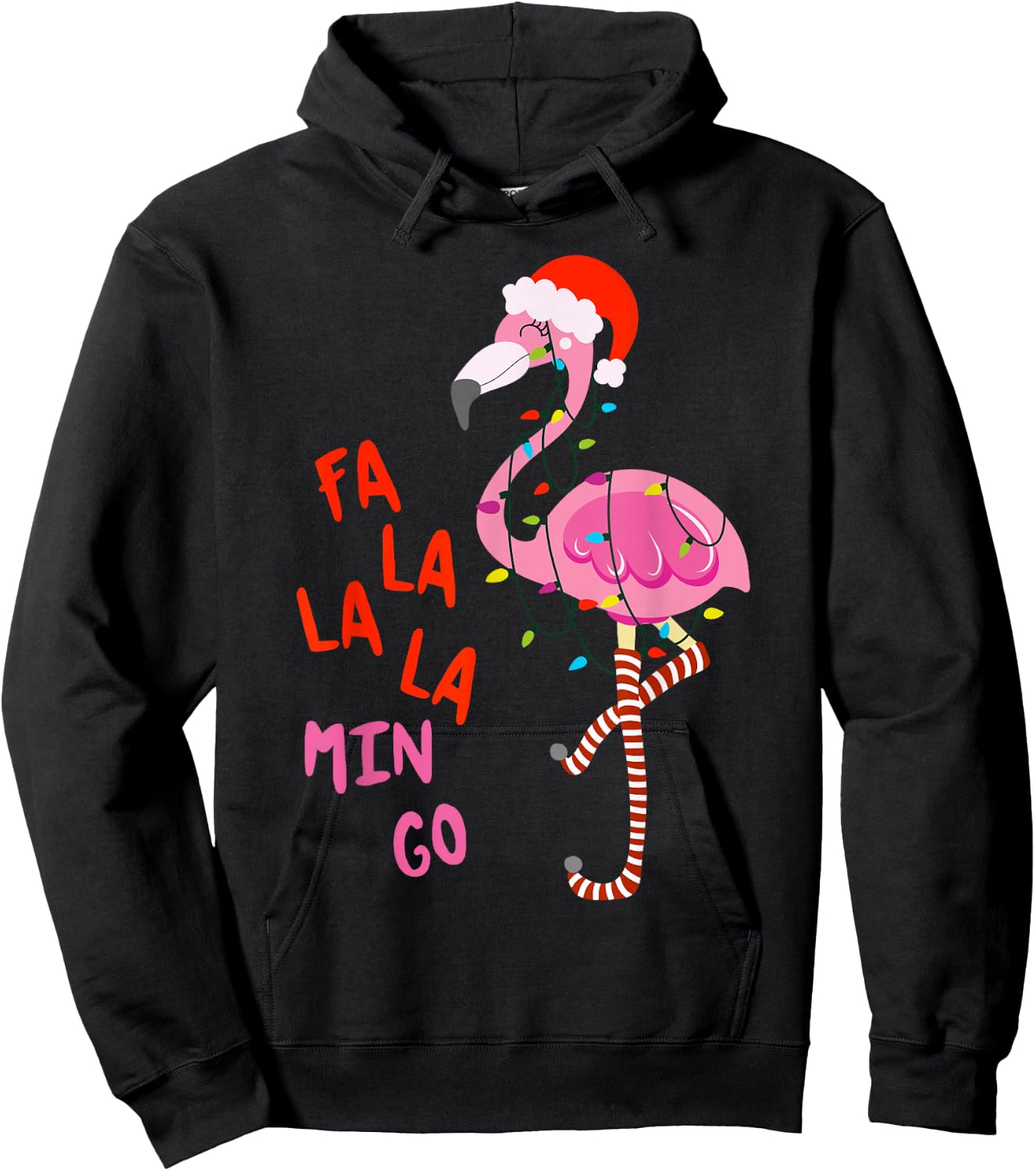 FA La La Mingo Flamingo Christmas Tropical Xmas Tree Lights Hoodie - Hoodie | Black
