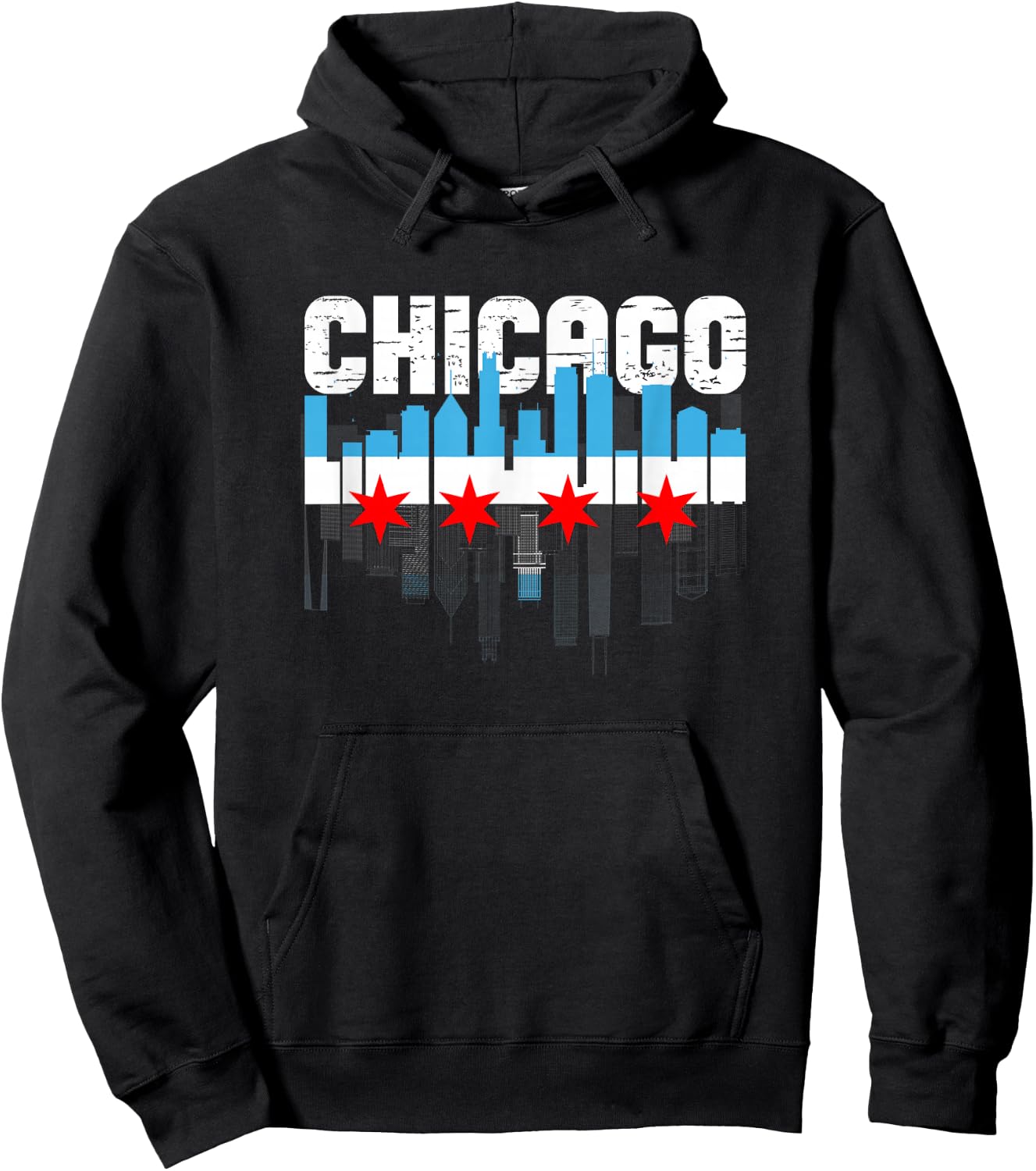 Vintage Chicago Illinois Flag Skyline Chicago Flag Lover Hoodie - Hoodie | Black