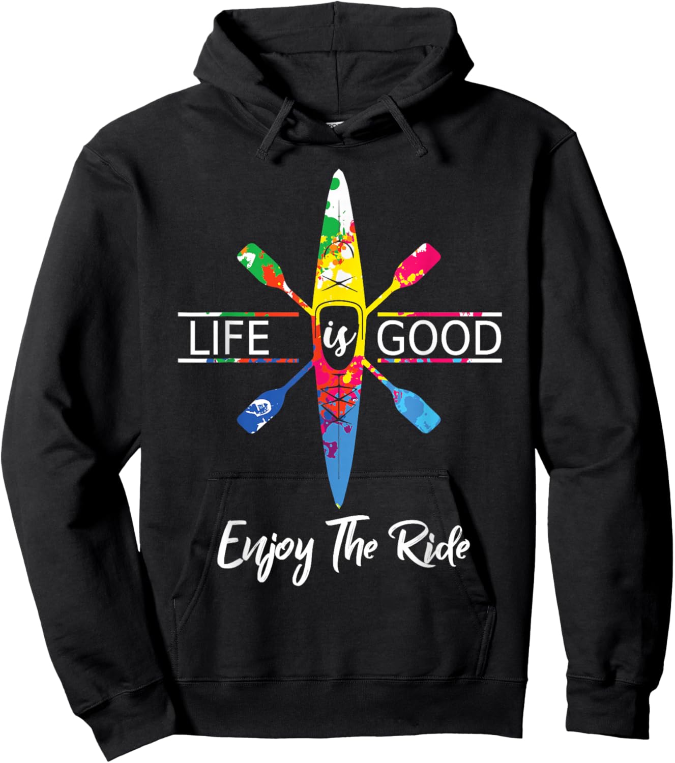 Enjoy The Ride Kayak Lover Watercolor Rainbow Kayaking Hoodie - Hoodie | Black