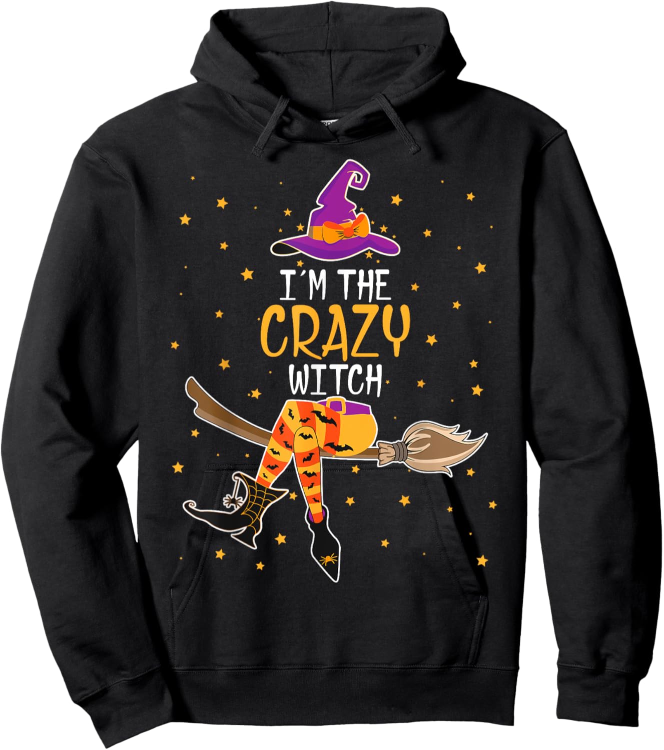 Matching Witch Halloween Group - I'm The Crazy Witch & Teen Girls, Black, Small, Short Sleeve, Classic Fit, Peter Pan Collar Hoodie - Hoodie | Black