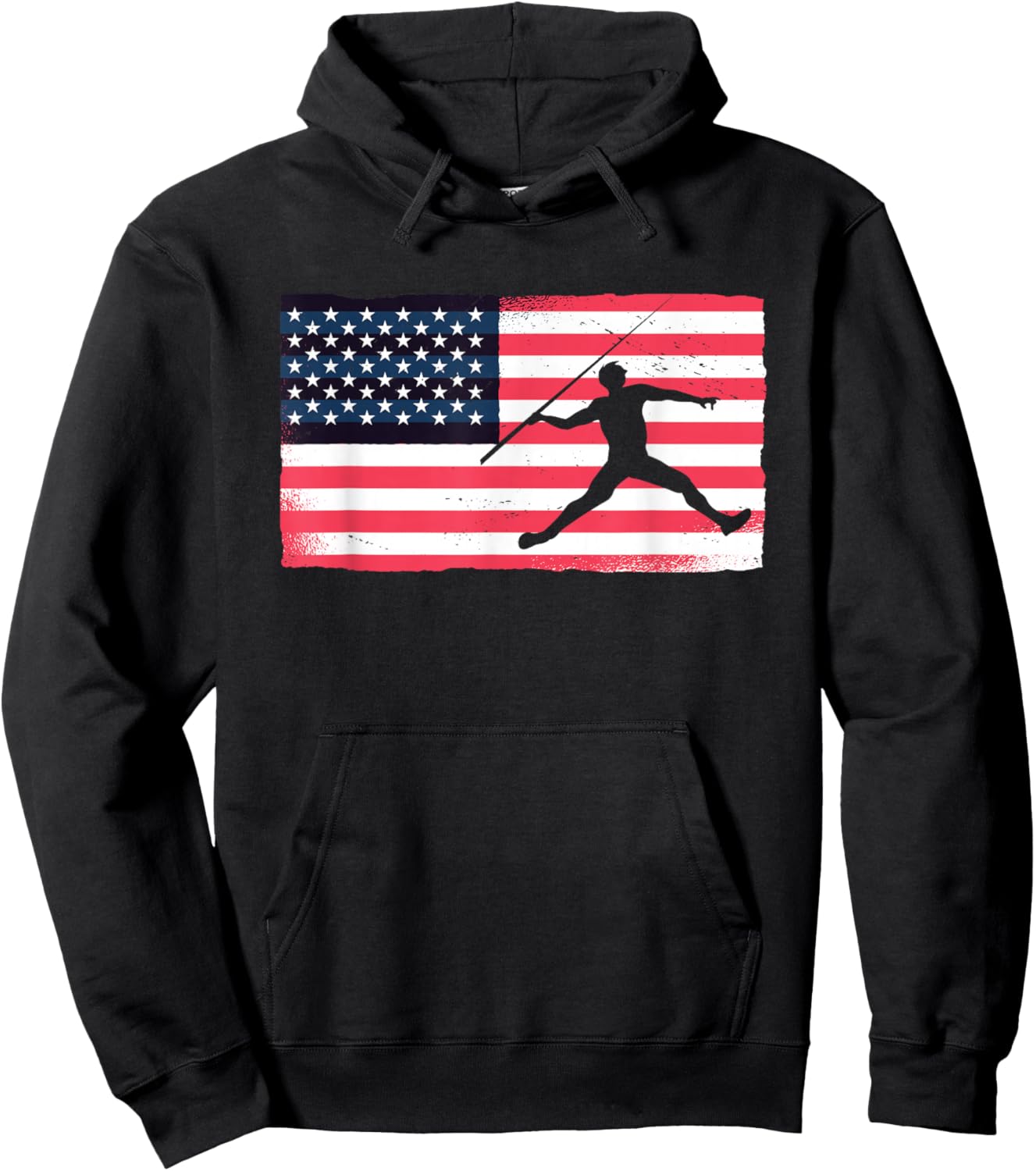 Thrower American Flag Track And Field USA Throwing Javelin Hoodie - Hoodie | Black