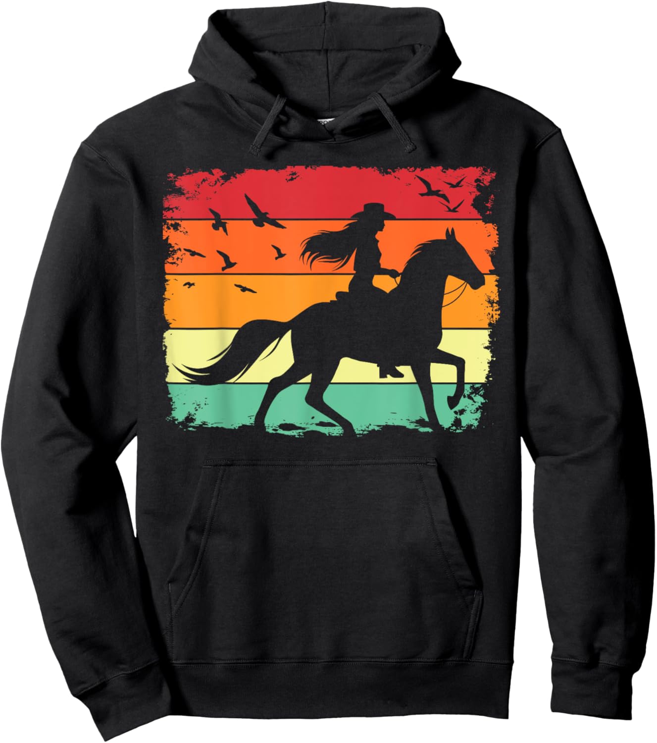 Western Cowgirl Halter Horse Retro Sunset Vintage Style Hoodie - Hoodie | Black