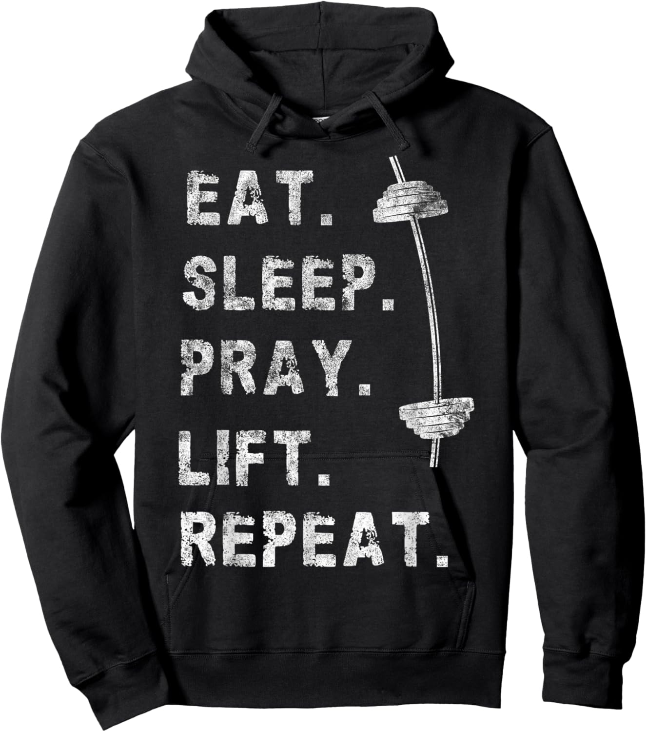 Eat Sleep Pray Lift Repeat Gym Christian Funny Workout Hoodie - Hoodie | Black