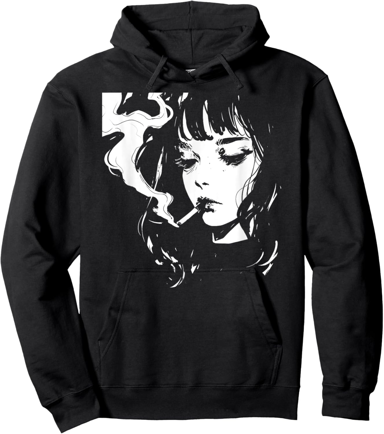 Soft Grunge Kawaii Anime Girl Smoking Waifu Otaku Japanese Hoodie - Hoodie | Black