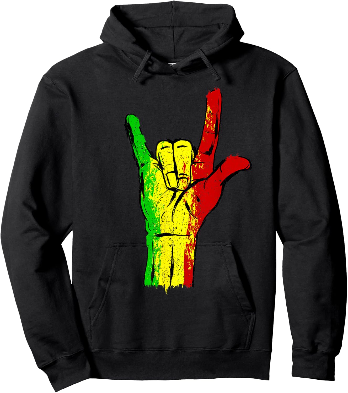 I love you in ASL with Reggae Rastafari Colors Hoodie - Hoodie | Black