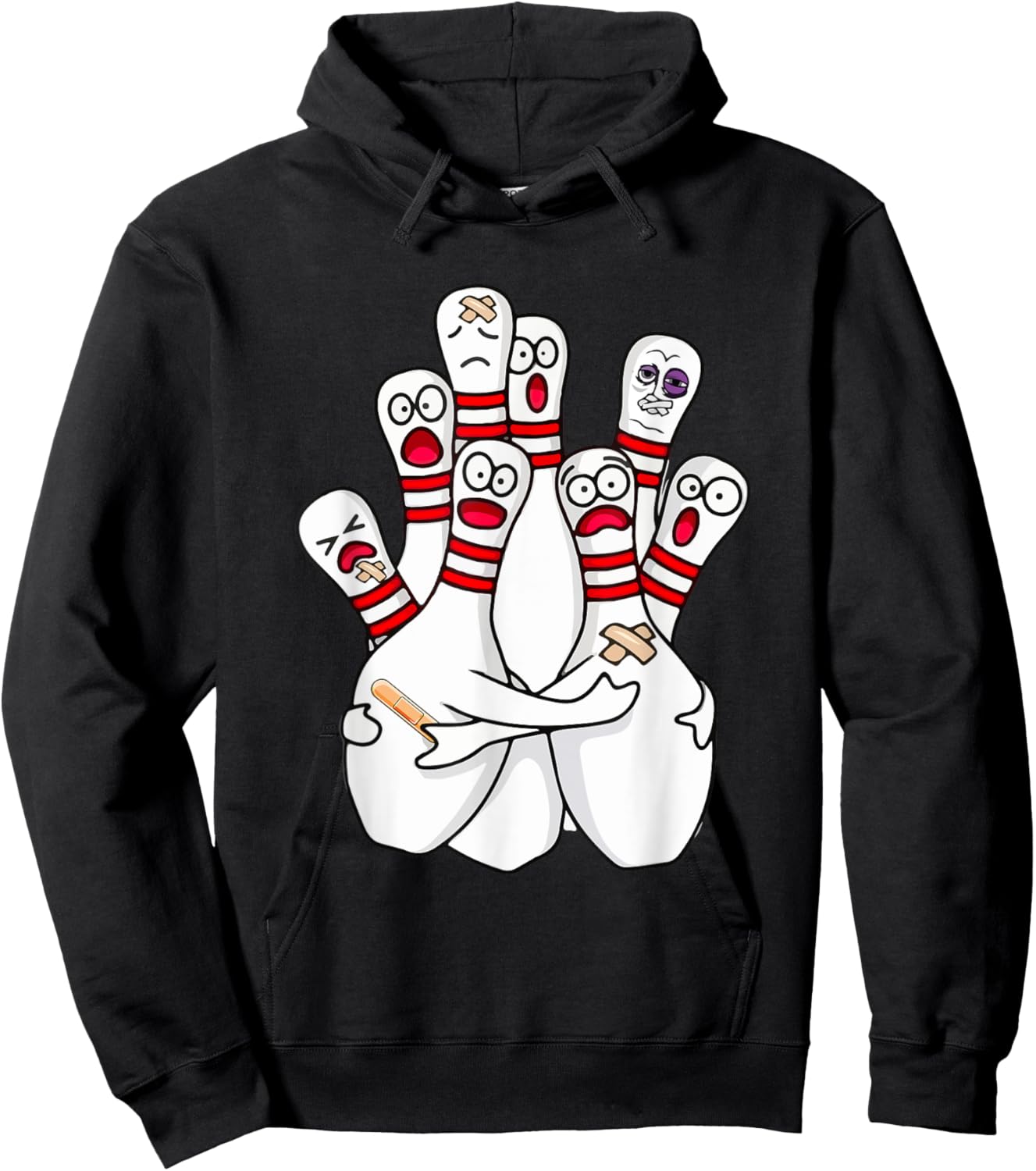 Cartoon Bowling Scared Bowling Pins Funny Sport Bowler Hoodie - Hoodie | Black