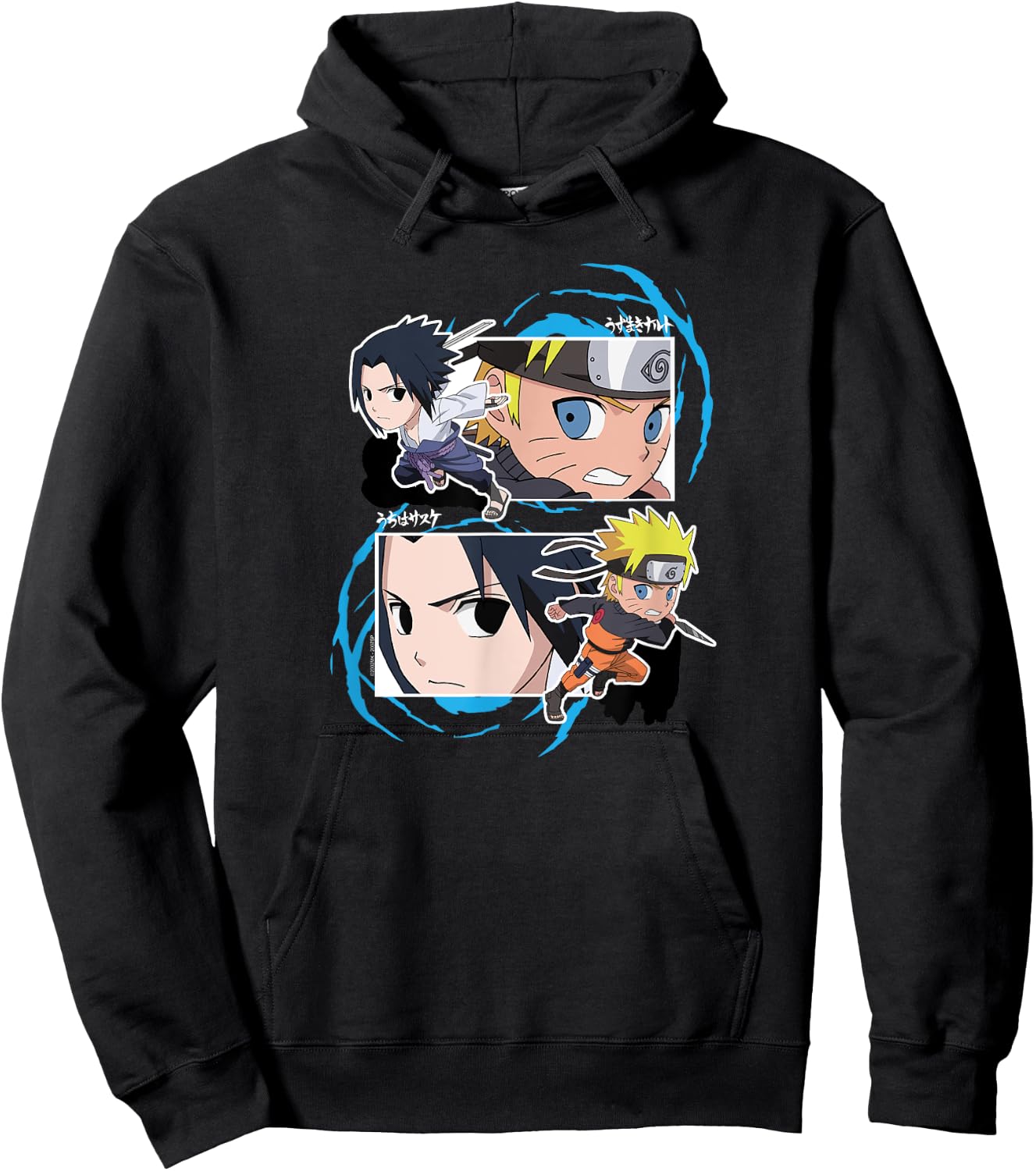 Naruto and Sasuke SD Fight Frames Anime Hoodie - Hoodie | Black
