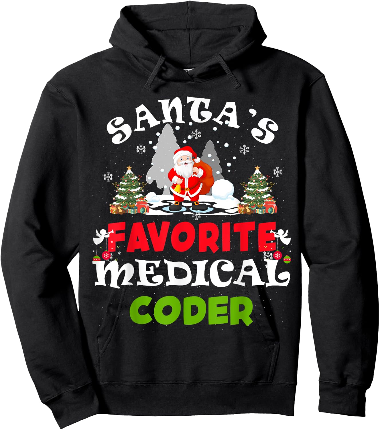 Santa's Favorite Medical Coder Funny Christmas Gift Hoodie - Hoodie | Black