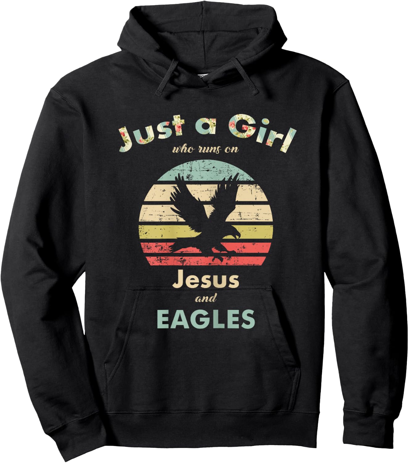 Just A Girl Who Runs on Jesus and Eagles Retro Eagle Hoodie - Hoodie | Black