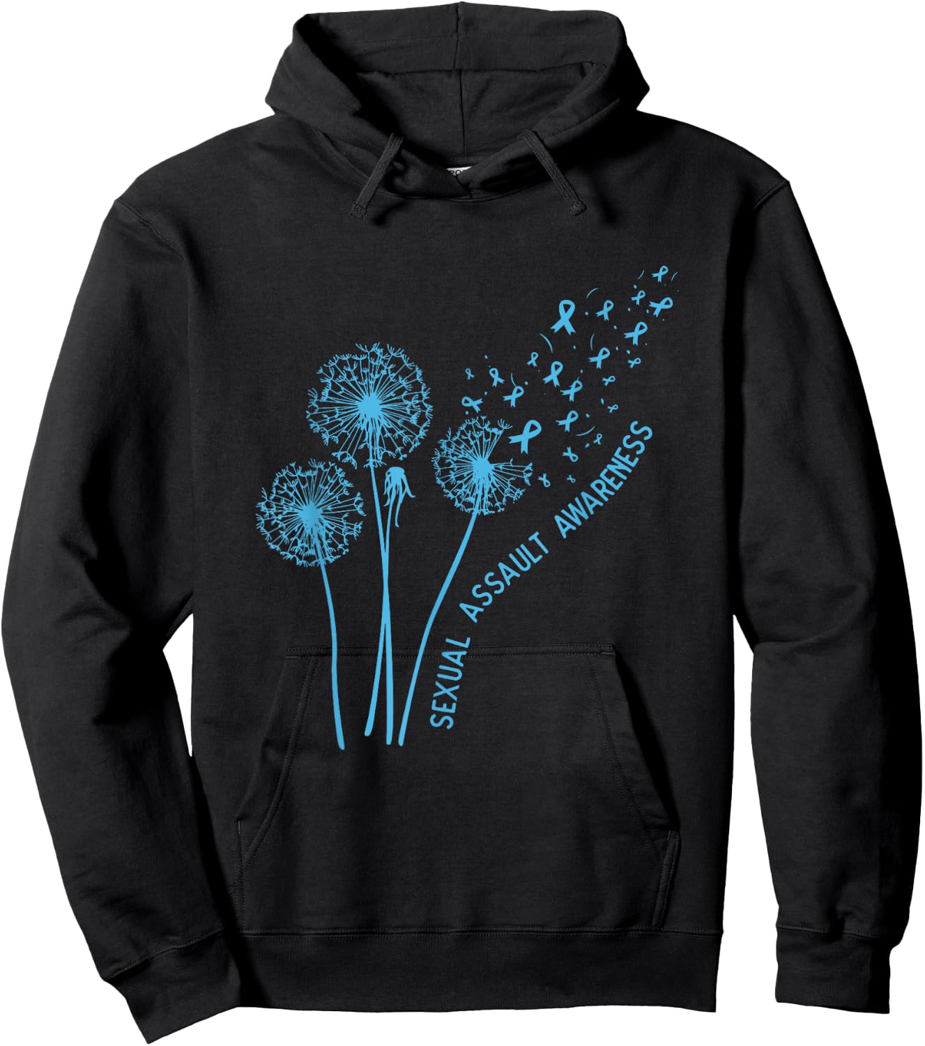 April Sexual Assault Awareness Month Teal Dandelion Ribbons Hoodie - Hoodie | Black