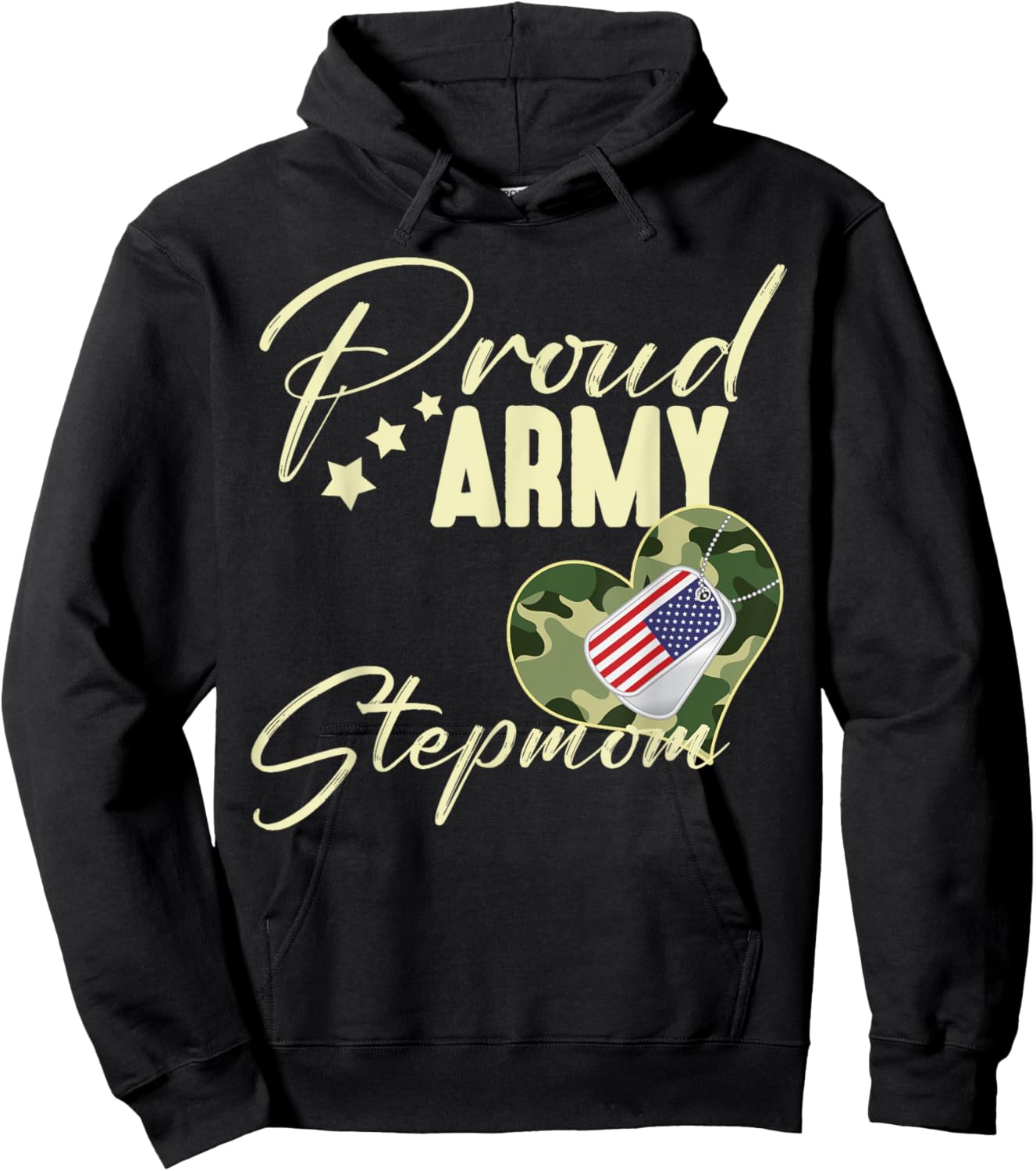 Proud Army STEPMOM Camouflage Dog Tag USA American Flag Women Hoodie - Hoodie | Black