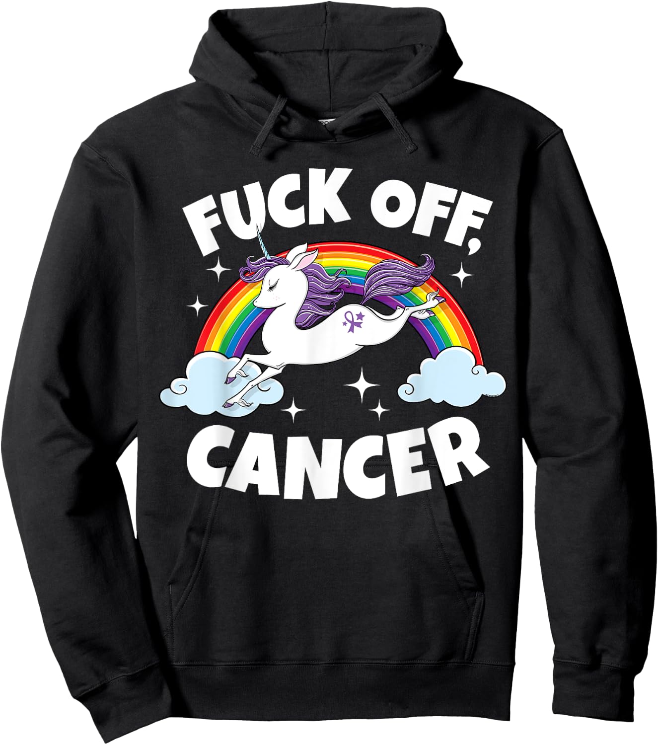 Fuck Off Cancer Funny Quote with Unicorn Rainbow Hoodie - Hoodie | Black