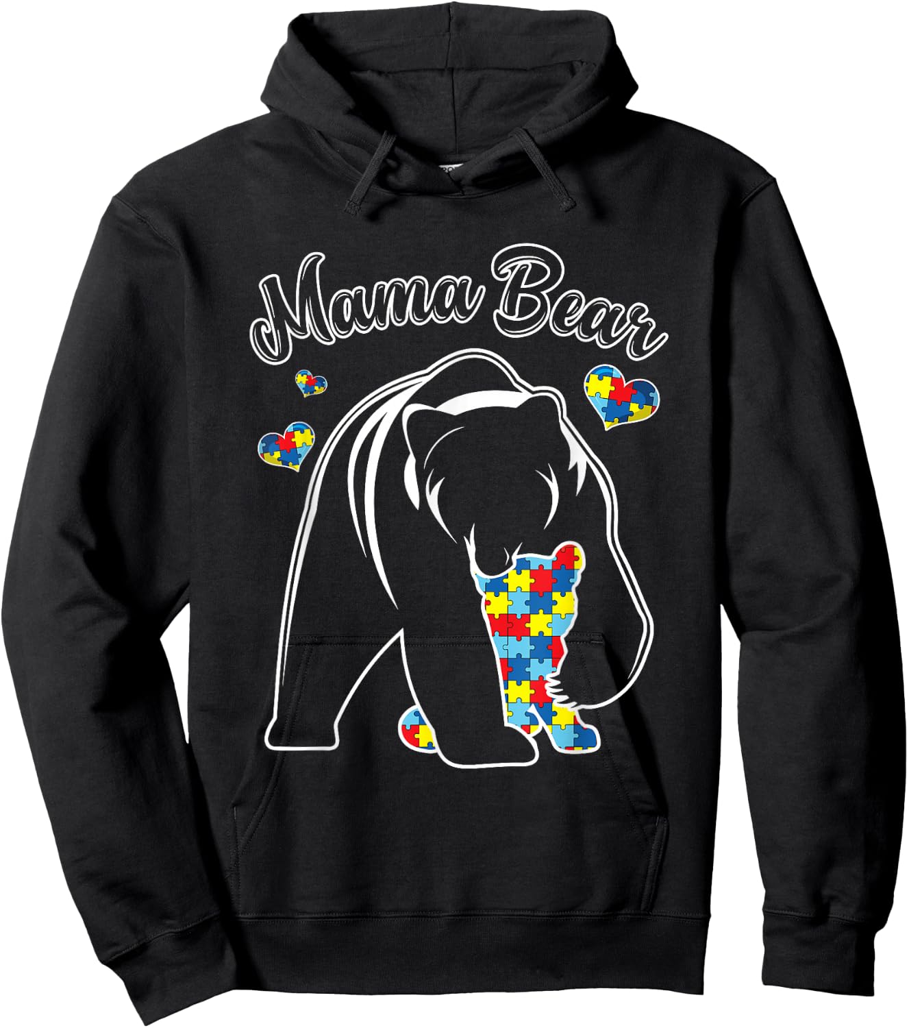 Cute Mama Bear Autism Awareness Autistic Family Lover Hoodie - Hoodie | Black