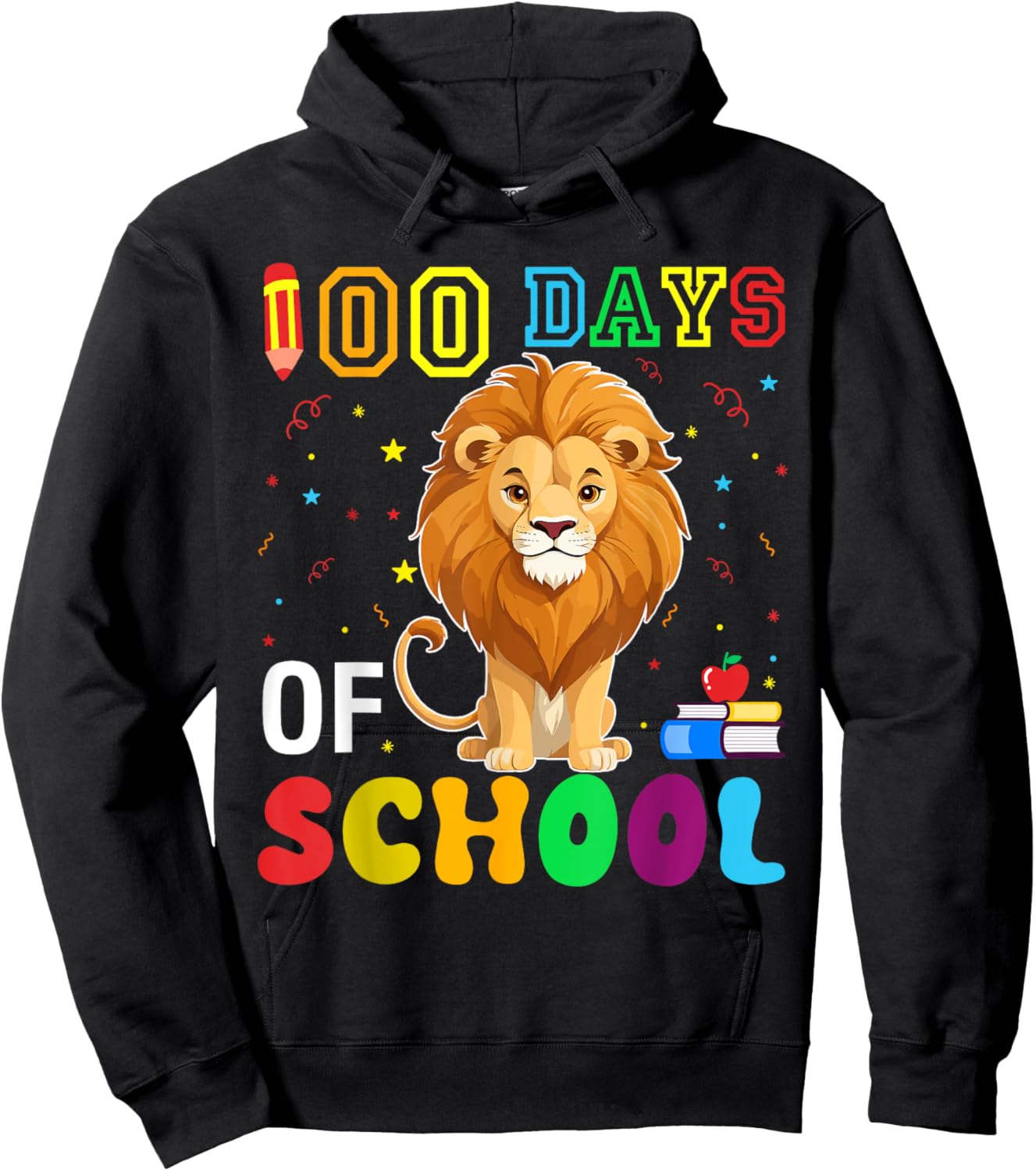 Funny Lion Lover Boys Girls 100 Days of School Hoodie - Hoodie | Black