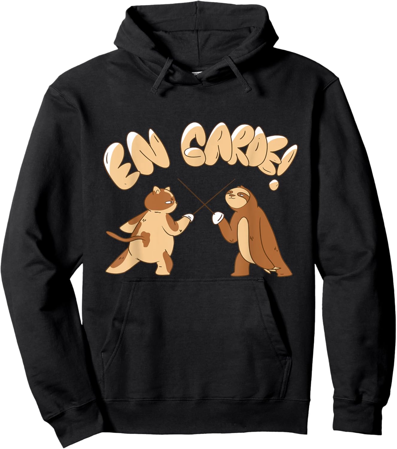 Funny Fencing En Garde Sloth Cat Epee Sabre Sword Fencer Women Girls Kids Hoodie - Hoodie | Black