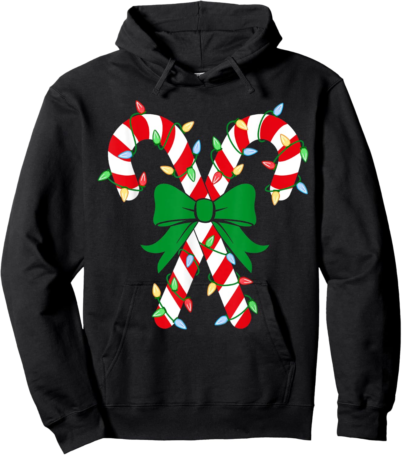 Candy Cane Crew Christmas Lights Family Matching Pajamas Hoodie - Hoodie | Black