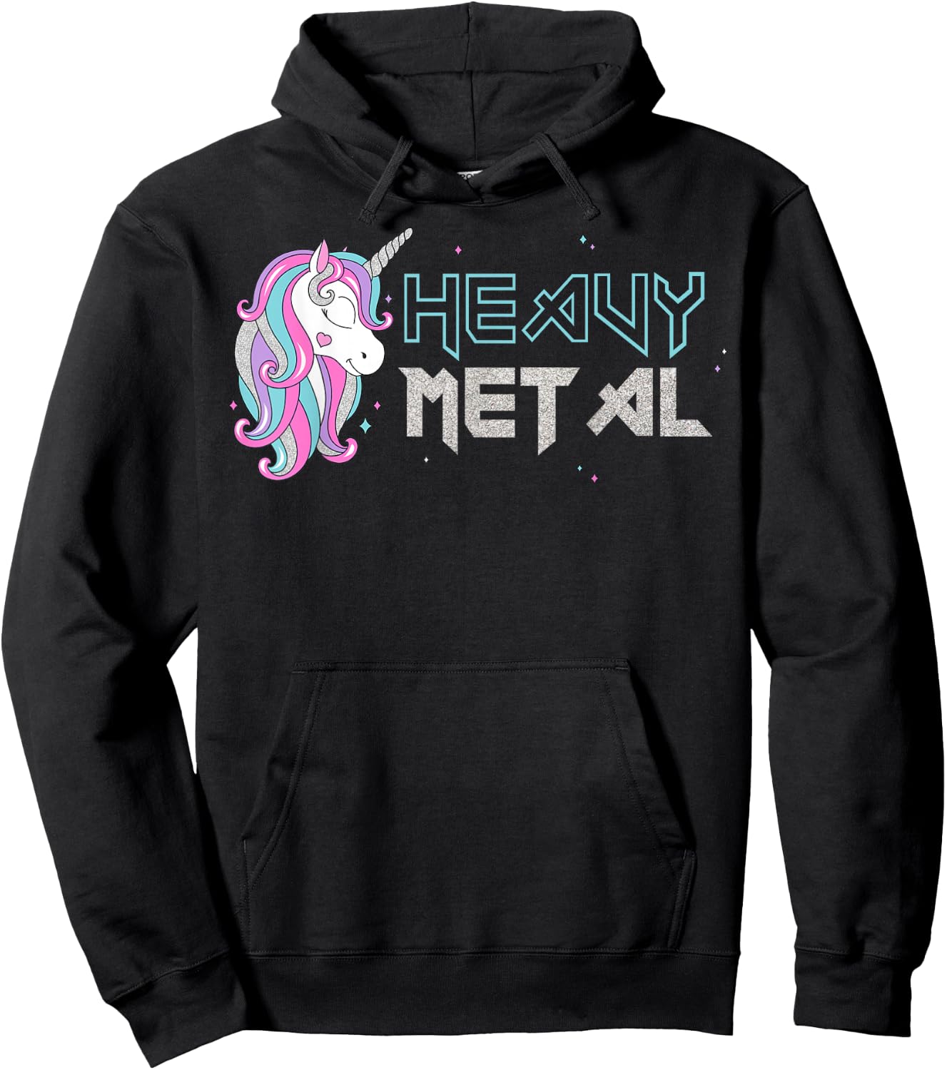 Funny Unicorn Shirt, Ironic Cool Unicorn Heavy Metal Music Hoodie - Hoodie | Black