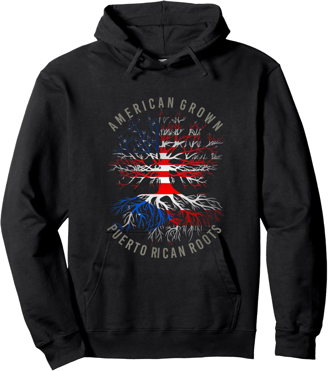 American Grown Puerto Rican Roots USA Rico Flag Heritage Hoodie - Hoodie | Black