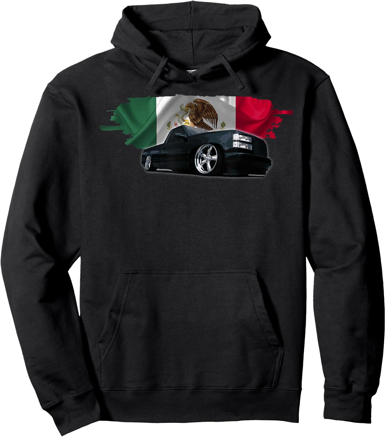 Trokiando OBS Truck slammed low Mexican Flag Colors Hoodie - Hoodie | Black