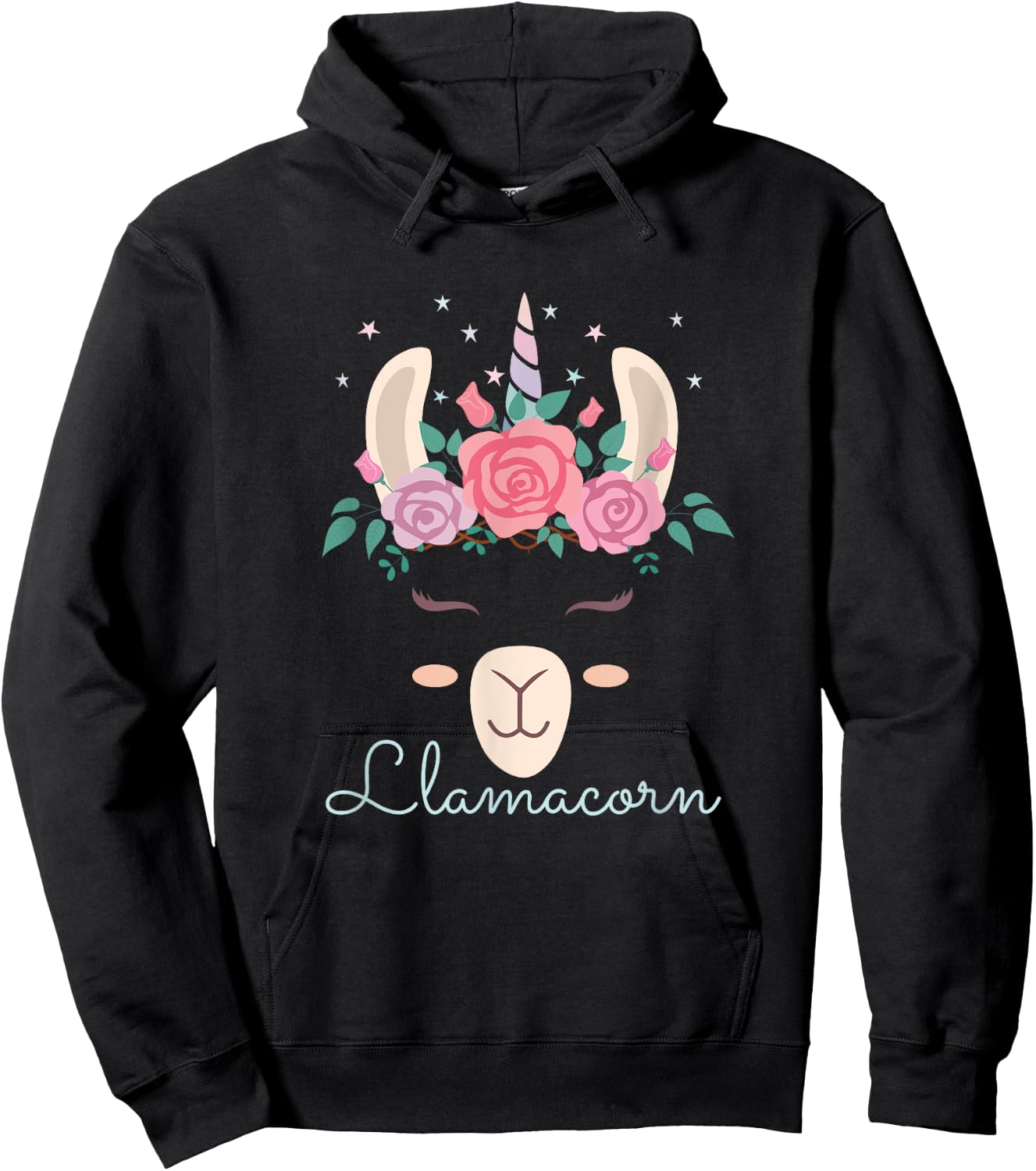 Cute Flowers Lamacorn Llama Unicorn Kawaii Flowers Llama Hoodie - Hoodie | Black