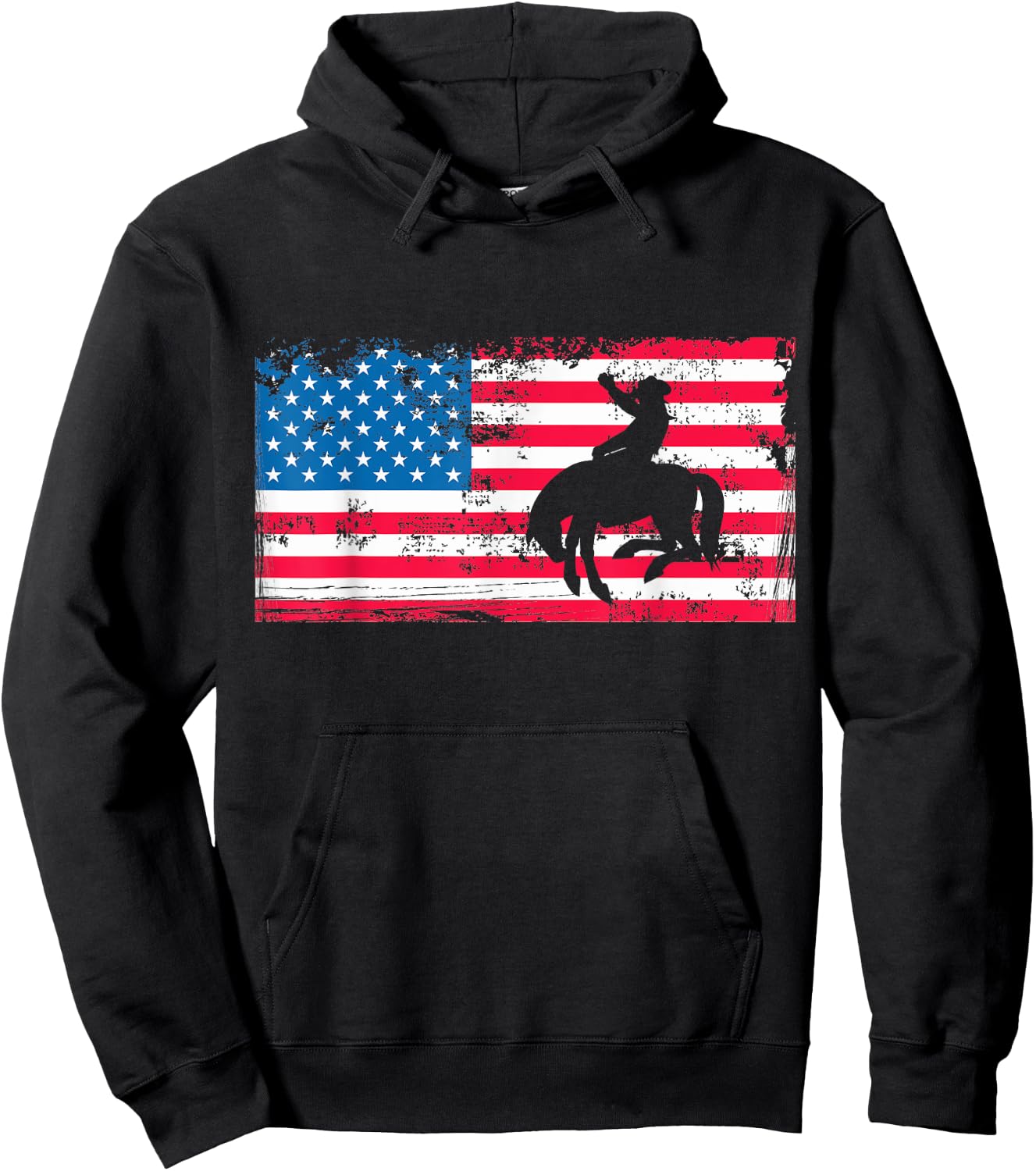 Retro American Flag Rodeo Bronc Horse Riding Cowboy Cowgirl Hoodie - Hoodie | Black