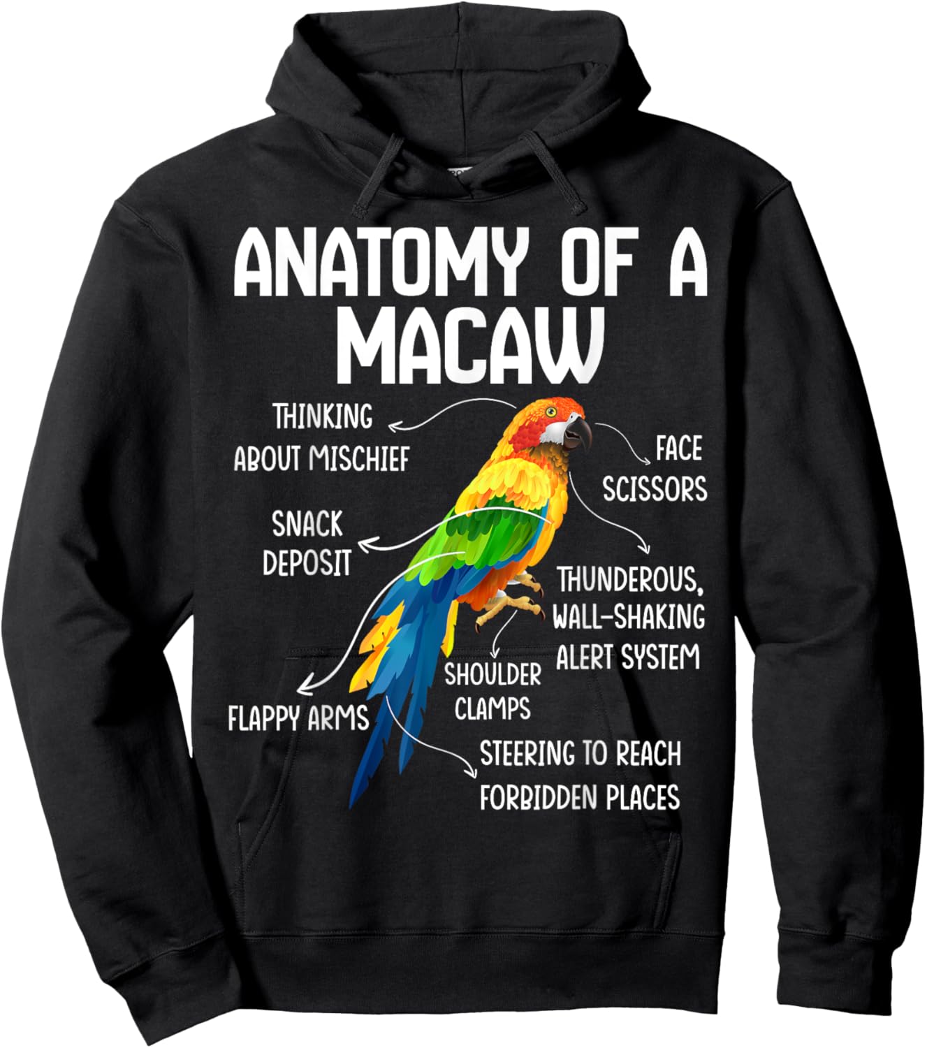 Anatomy of a Macaw Macaw Blue Yellow Hybrid Macaw Bird Hoodie - Hoodie | Black