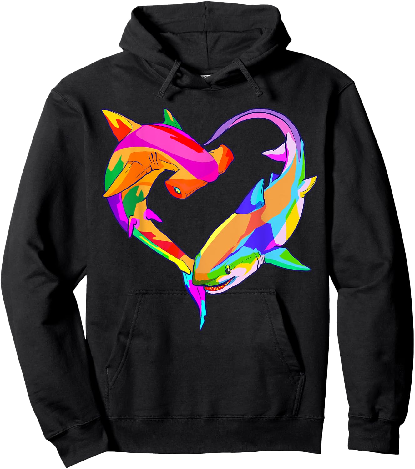 Love Heart Shark Valentine's Day I Love Sharks Colorful Hoodie - Hoodie | Black