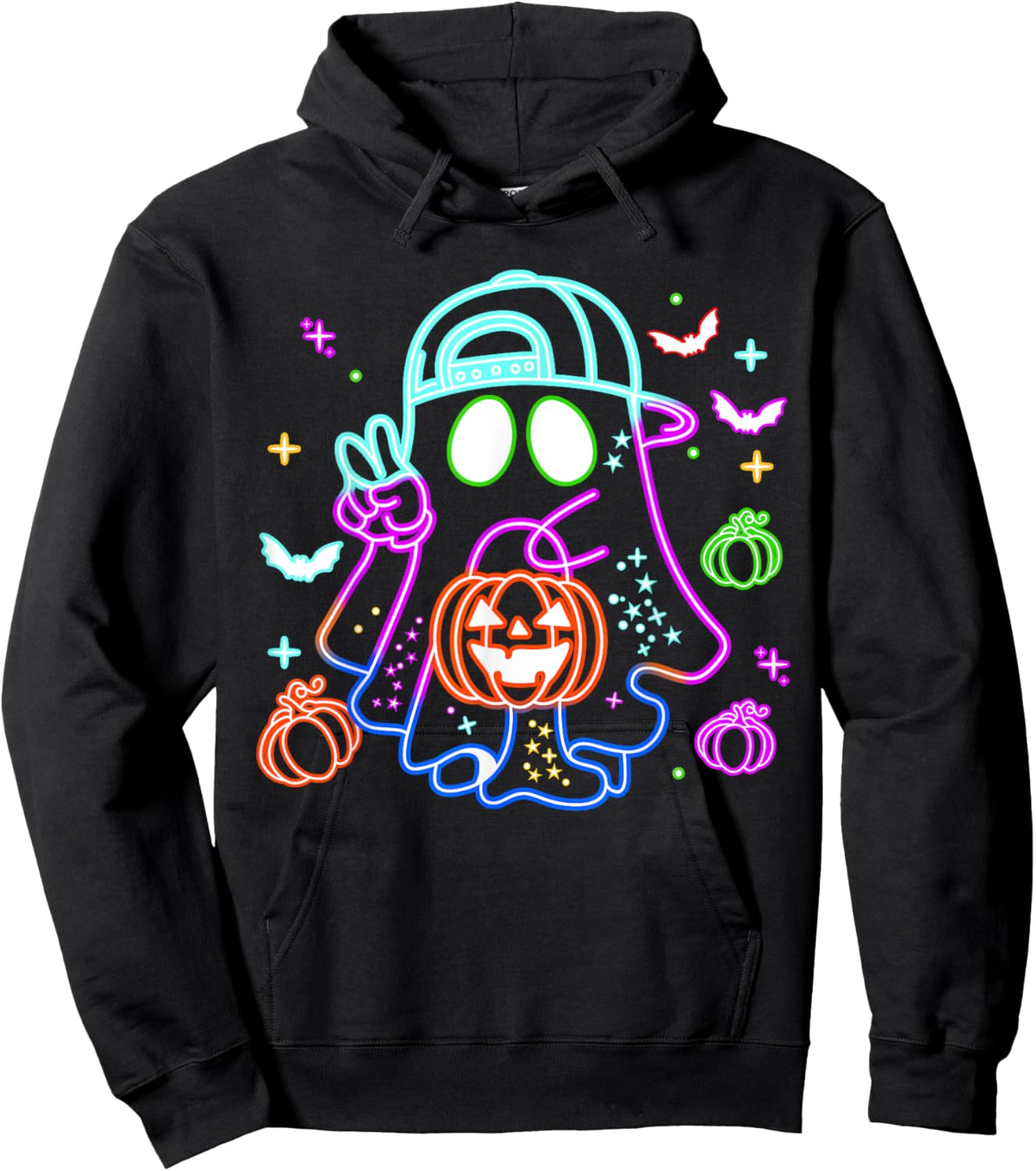 Boo Ghost Spooky Season Boys Kids Glow In Halloween Night Hoodie - Hoodie | Black