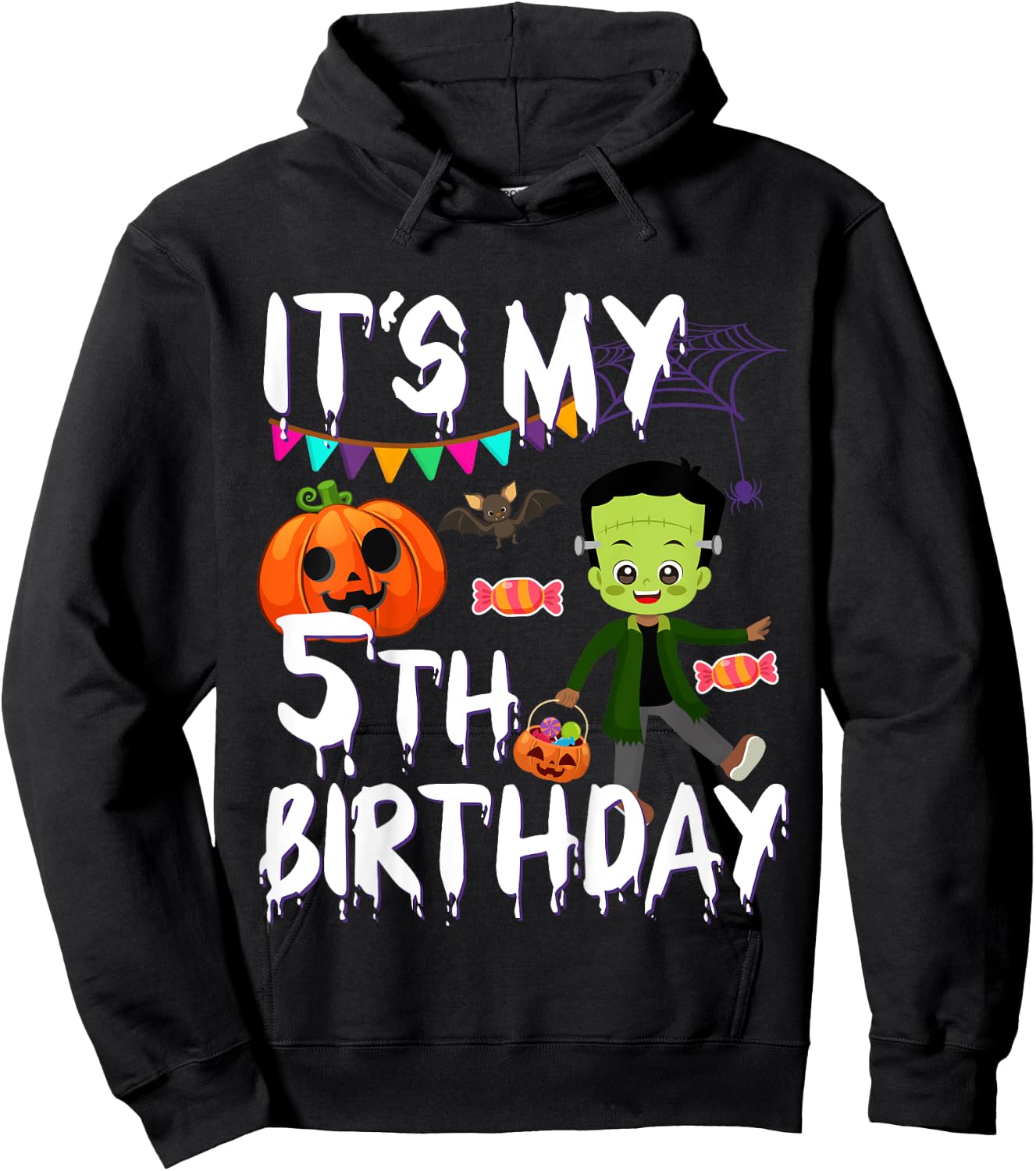 Kids 5th Birthday Monster Pumpkin Halloween Costume Hoodie - Hoodie | Black