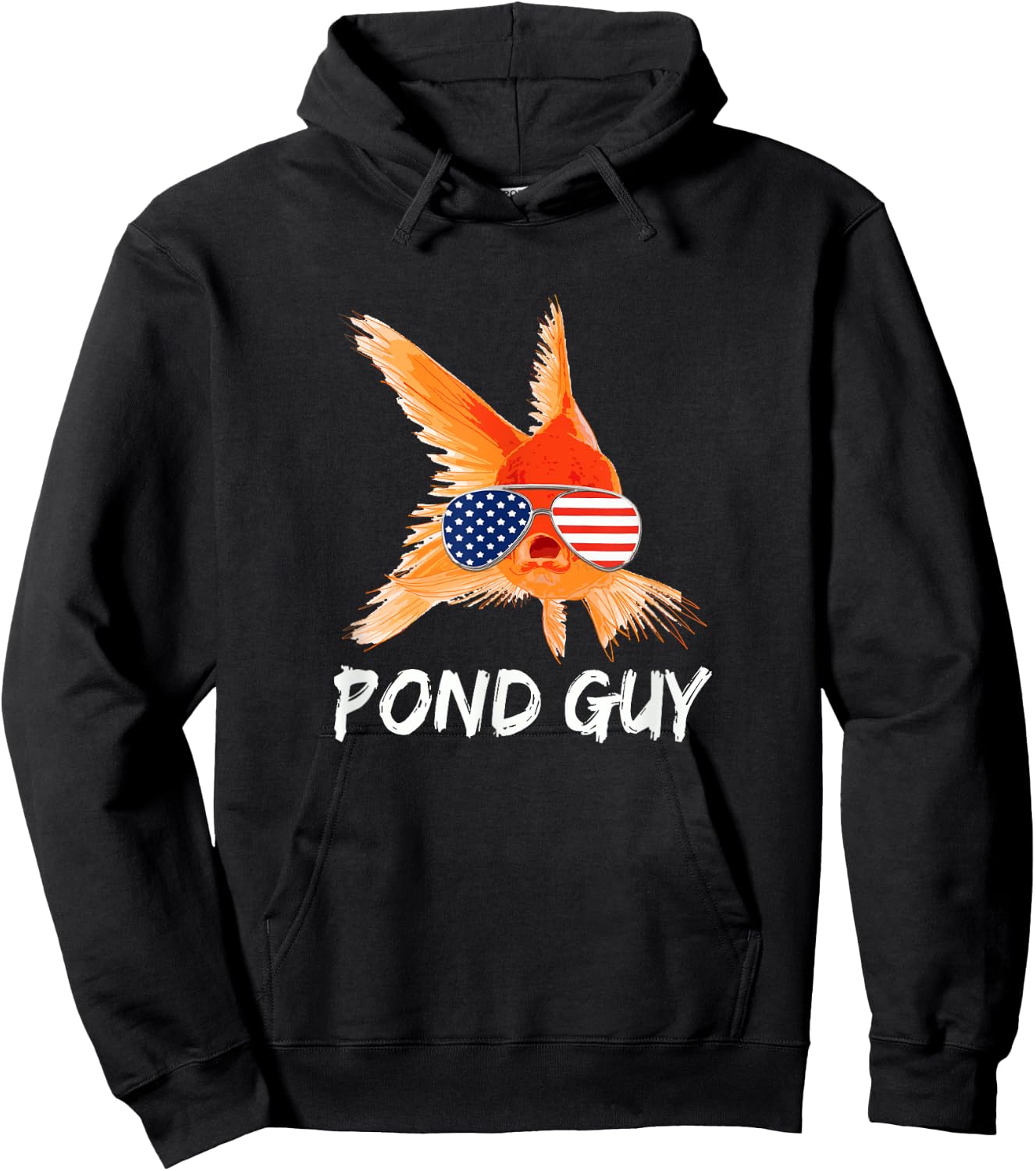 Pond Guy Goldfish Shirt Koi Carp Fish in USA Flag Sunglasses Kids Men Hoodie - Hoodie | Black