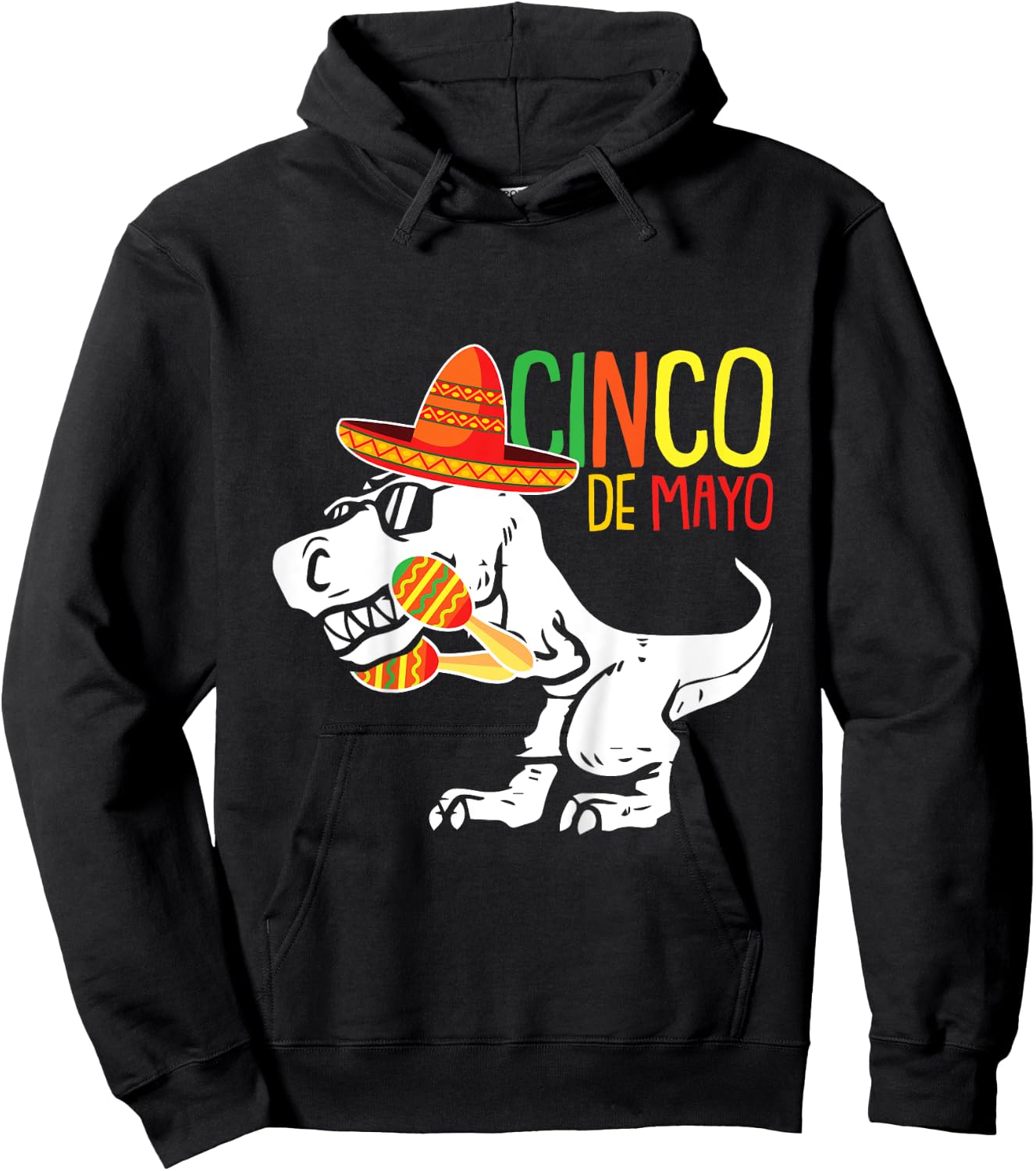 Cinco De Mayo T-Rex Cute Sombrero Dino-saur Mexican Party Hoodie - Hoodie | Black
