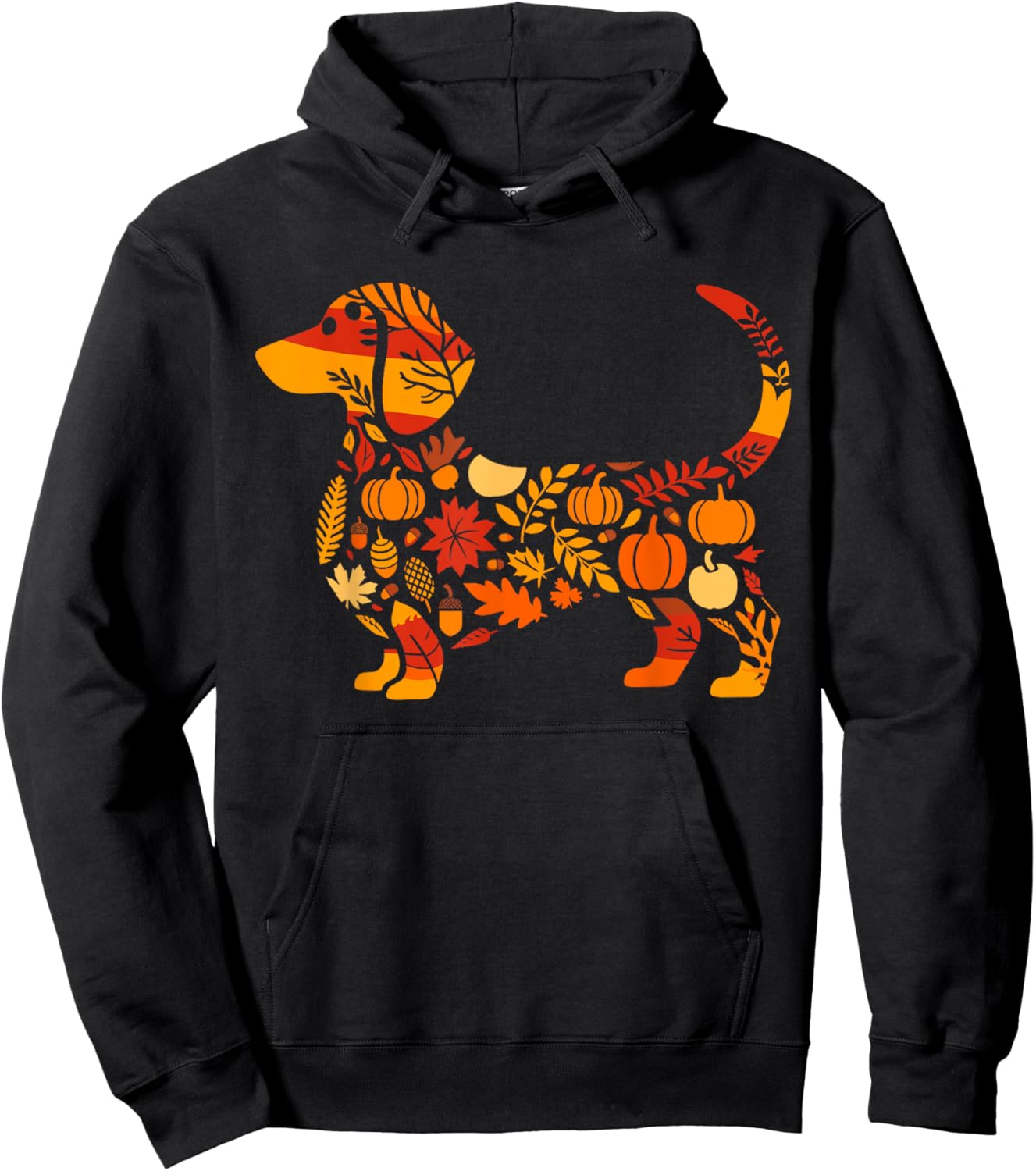 Autumn Pumpkin Fall Dachshund Thanksgiving Kids Hoodie - Hoodie | Black