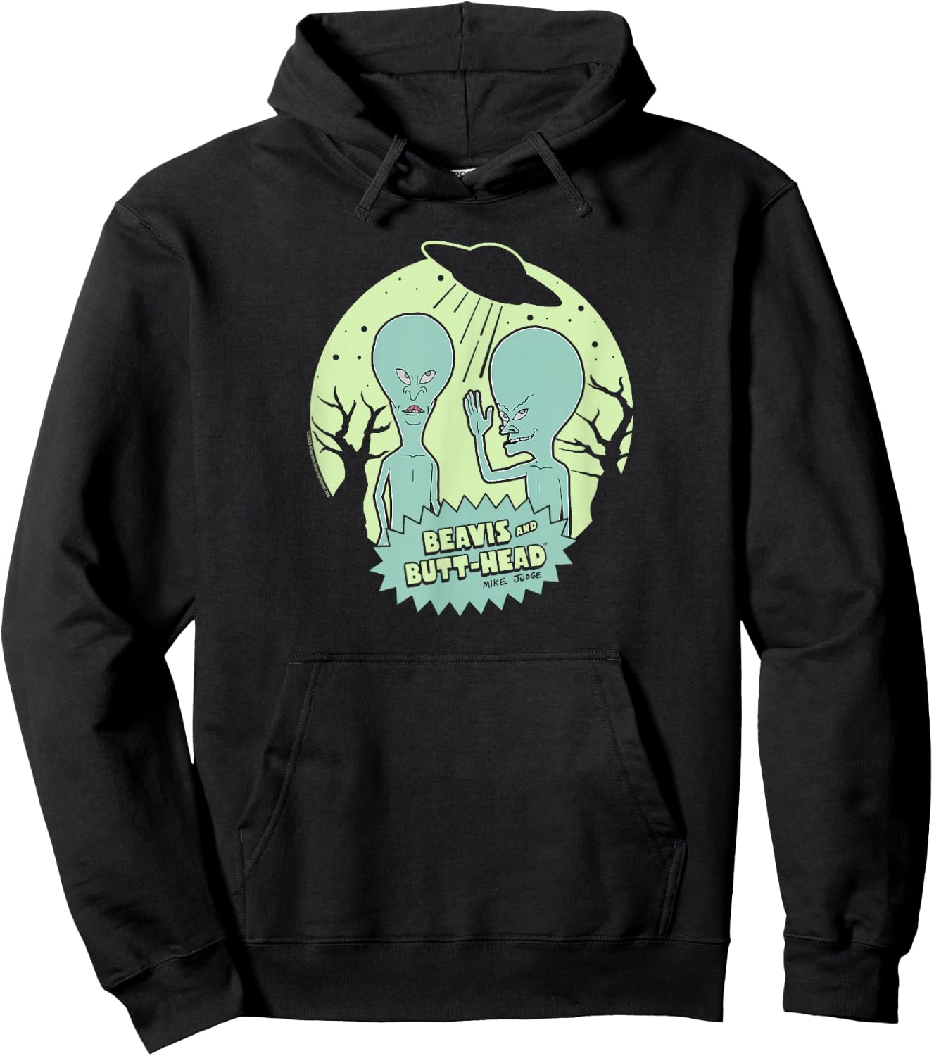Beavis and Butt-Head Aliens with UFO Retro Funny Cartoon Hoodie - Hoodie | Black