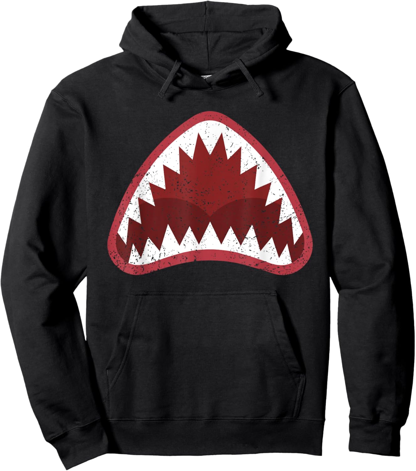 Shark with Open Mouth Distressed Hoodie - Hoodie | Black