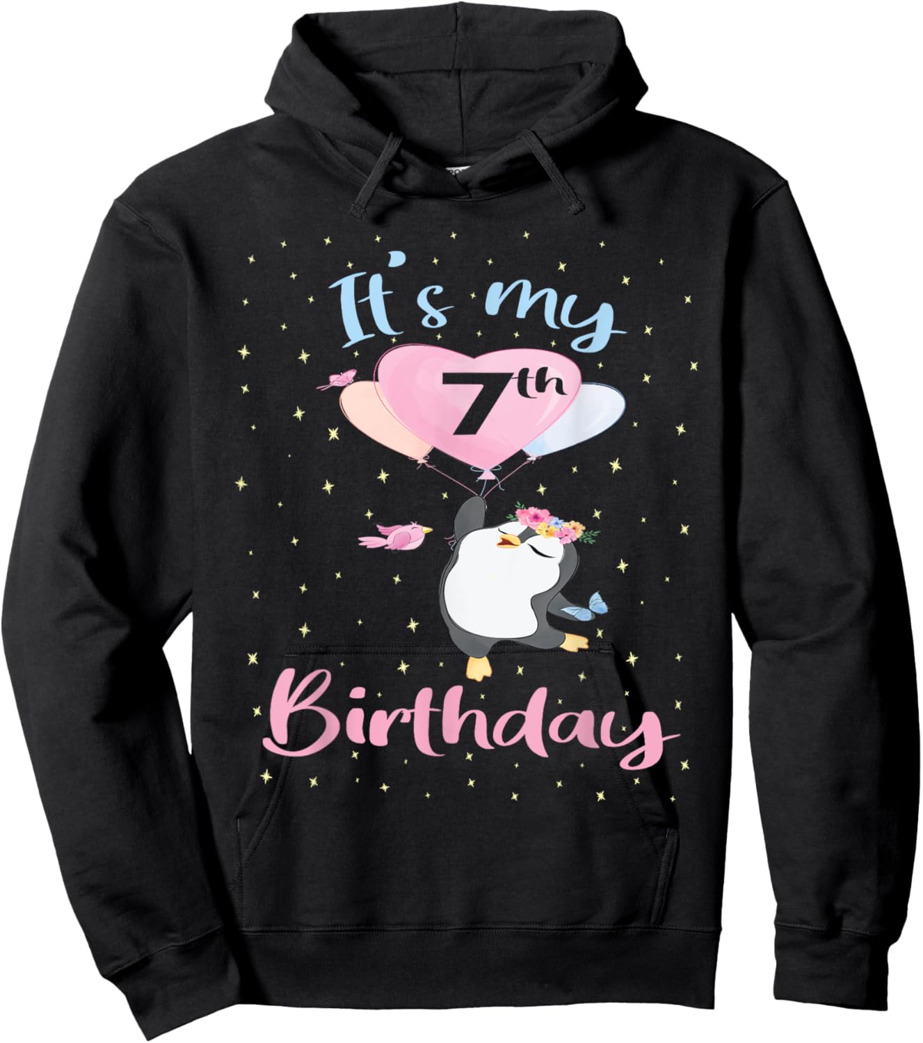 It's My 7th Birthday Penguin Girl 7 Years Old B-day Hoodie - Hoodie | Black