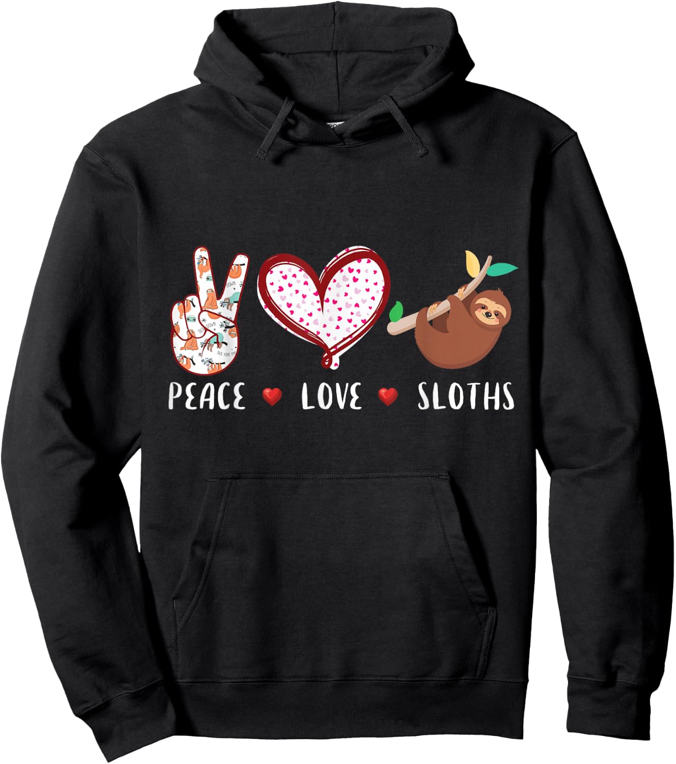 Peace Love Sloths Gifts Men Women Kids Boys & Girls Sloth Hoodie - Hoodie | Black