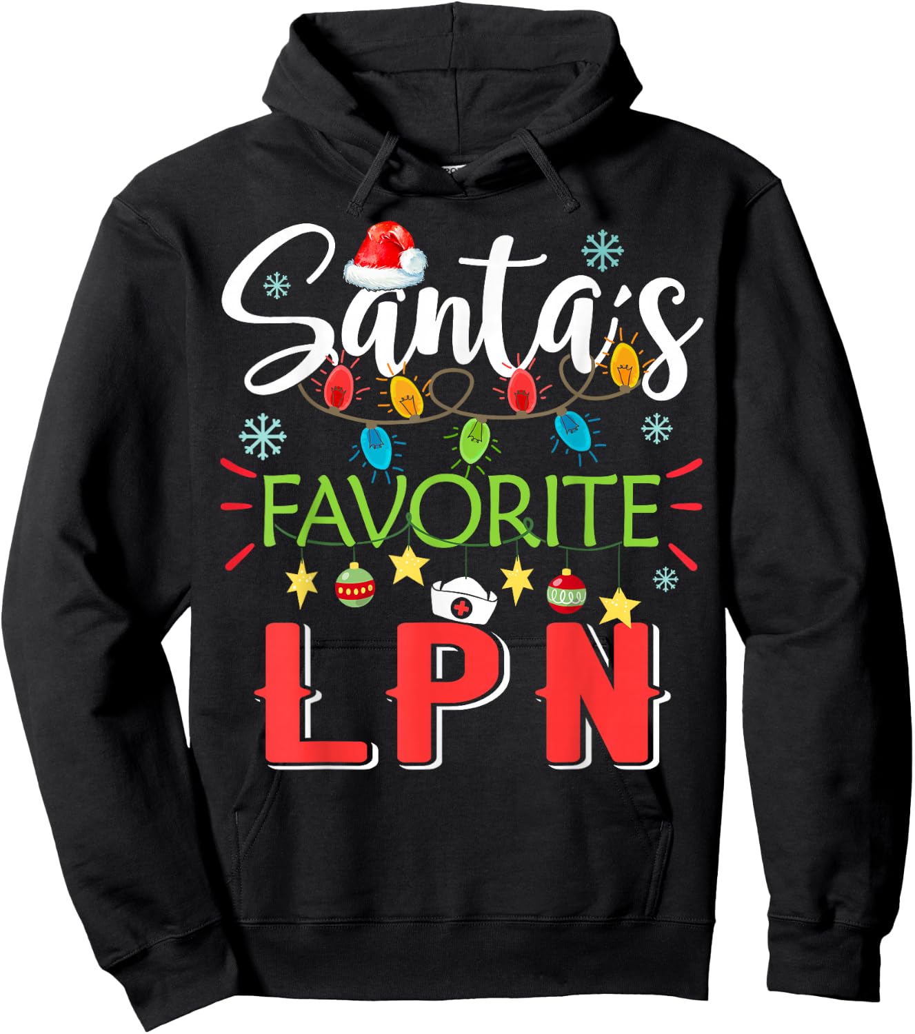 Santa's Favorite LPN Nurse Xmas Light Santa Hat Christmas Hoodie - Hoodie | Black