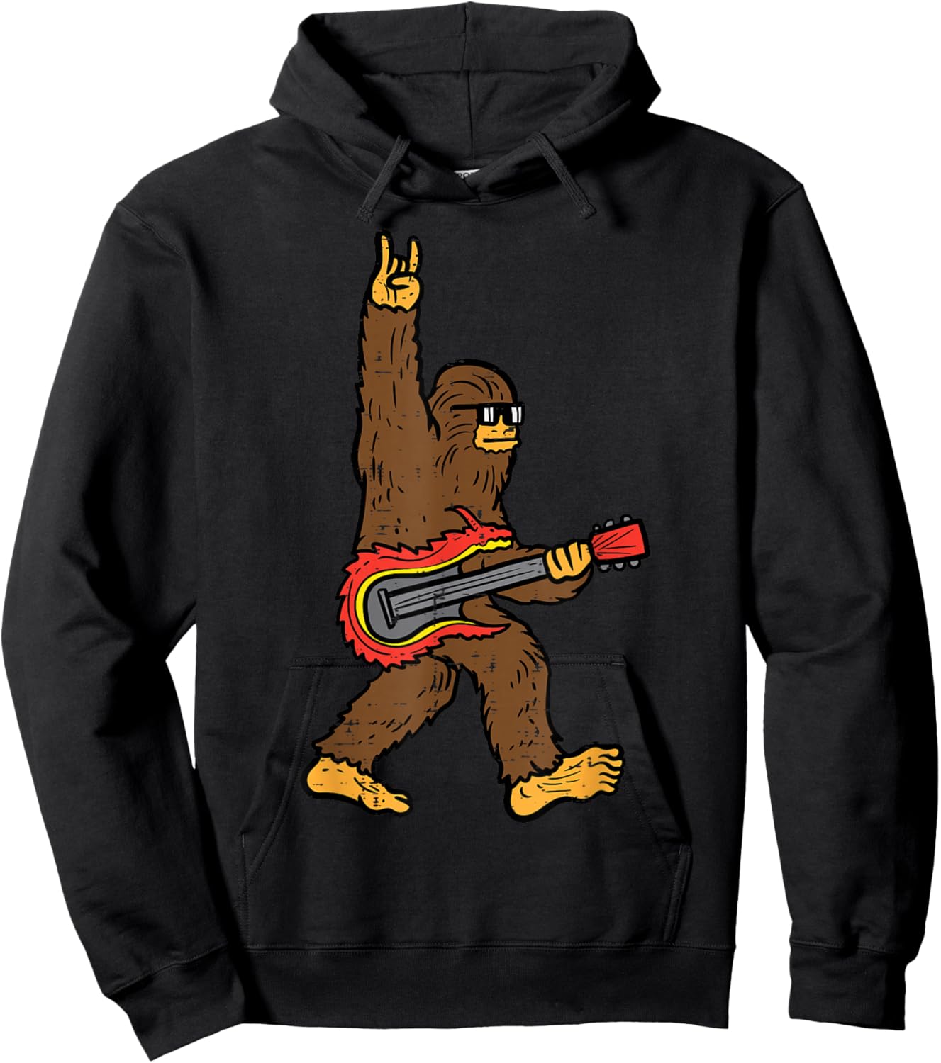 Rocker Bigfoot Sasquatch Guitar Rocknroll Rock Boys Kids Men Hoodie - Hoodie | Black