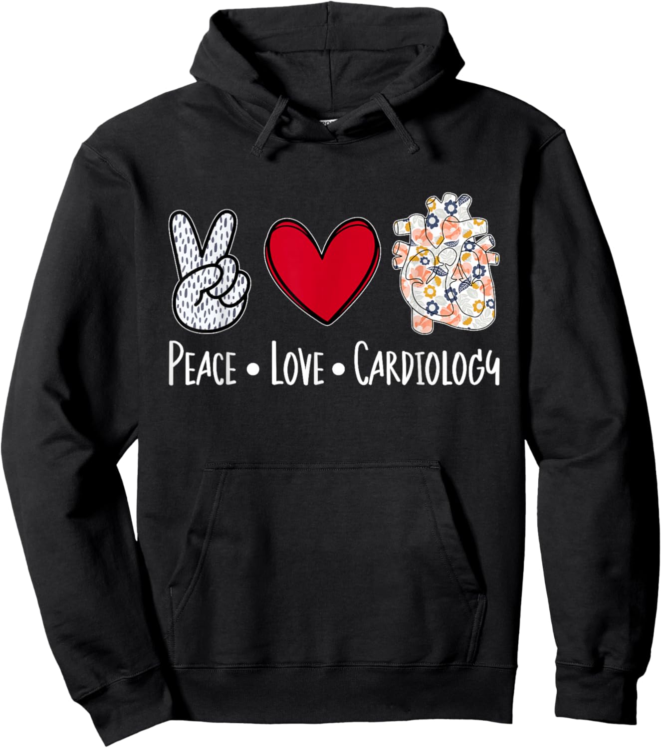 Peace Love Cardiology Cardiac Nurse Cardiologist Hoodie - Hoodie | Black