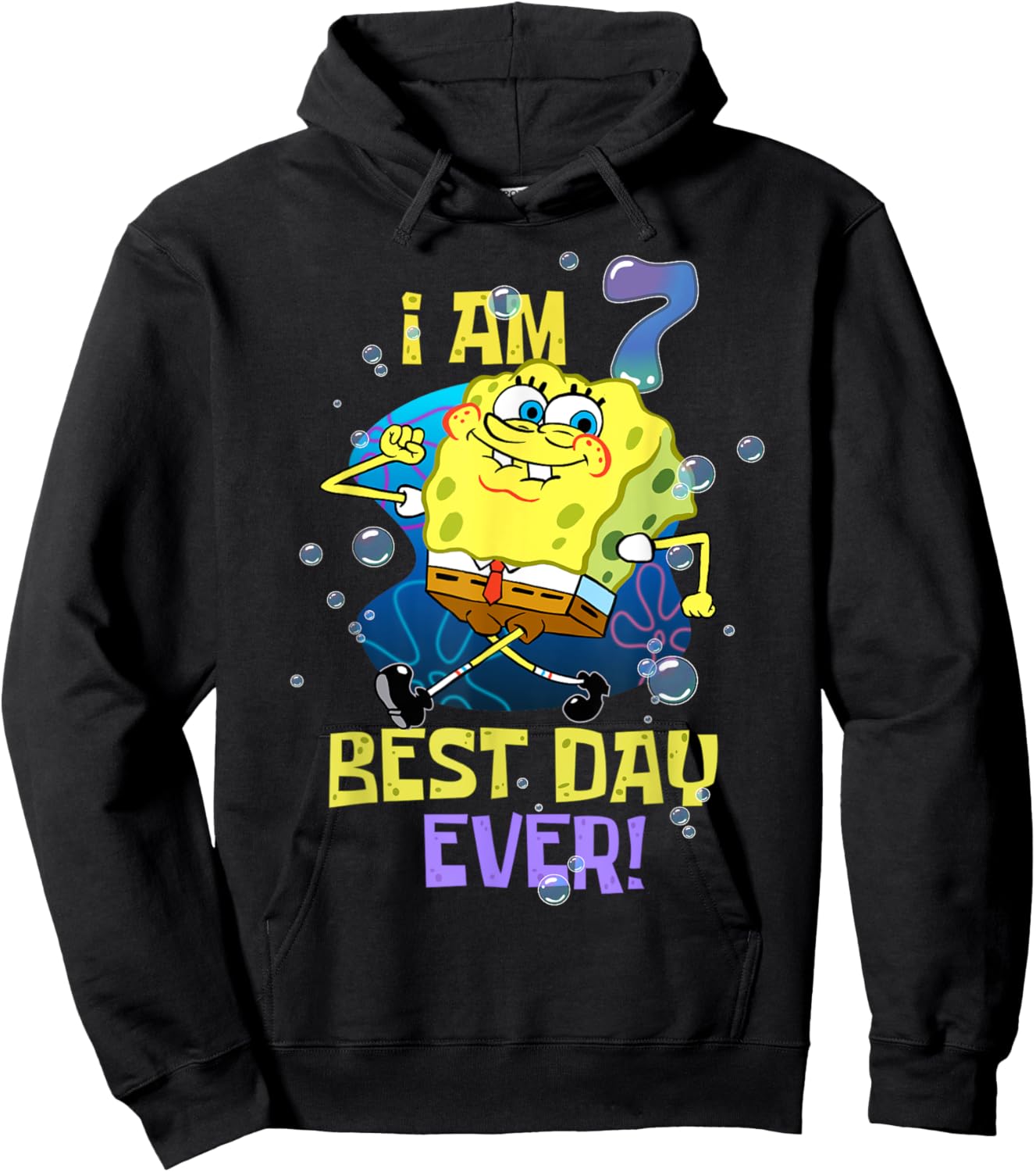 Mademark x SpongeBob SquarePants - Spongebob I Am 7 Best Day Ever 7th Birthday Kids Spongebob Hoodie - Hoodie | Black