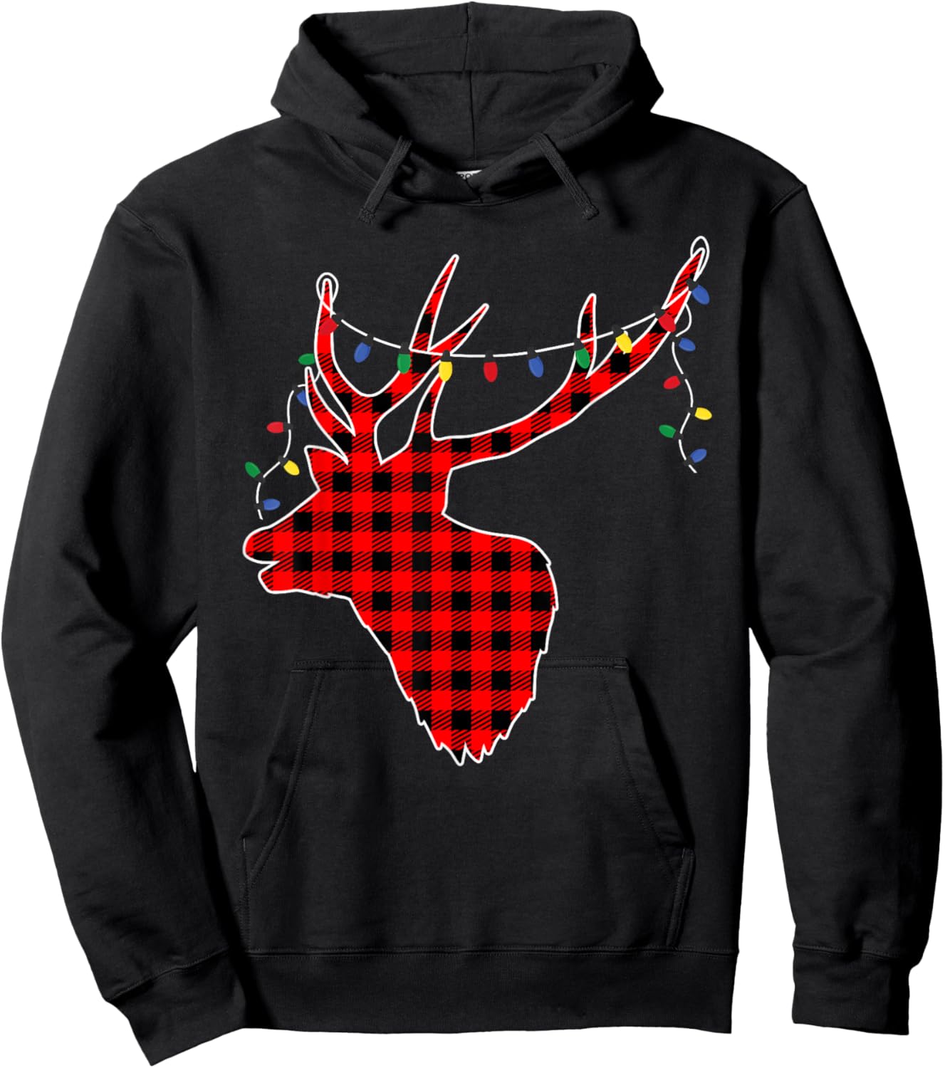 Red Black Christmas Buffalo Plaid Deer Women Men Hoodie - Hoodie | Black