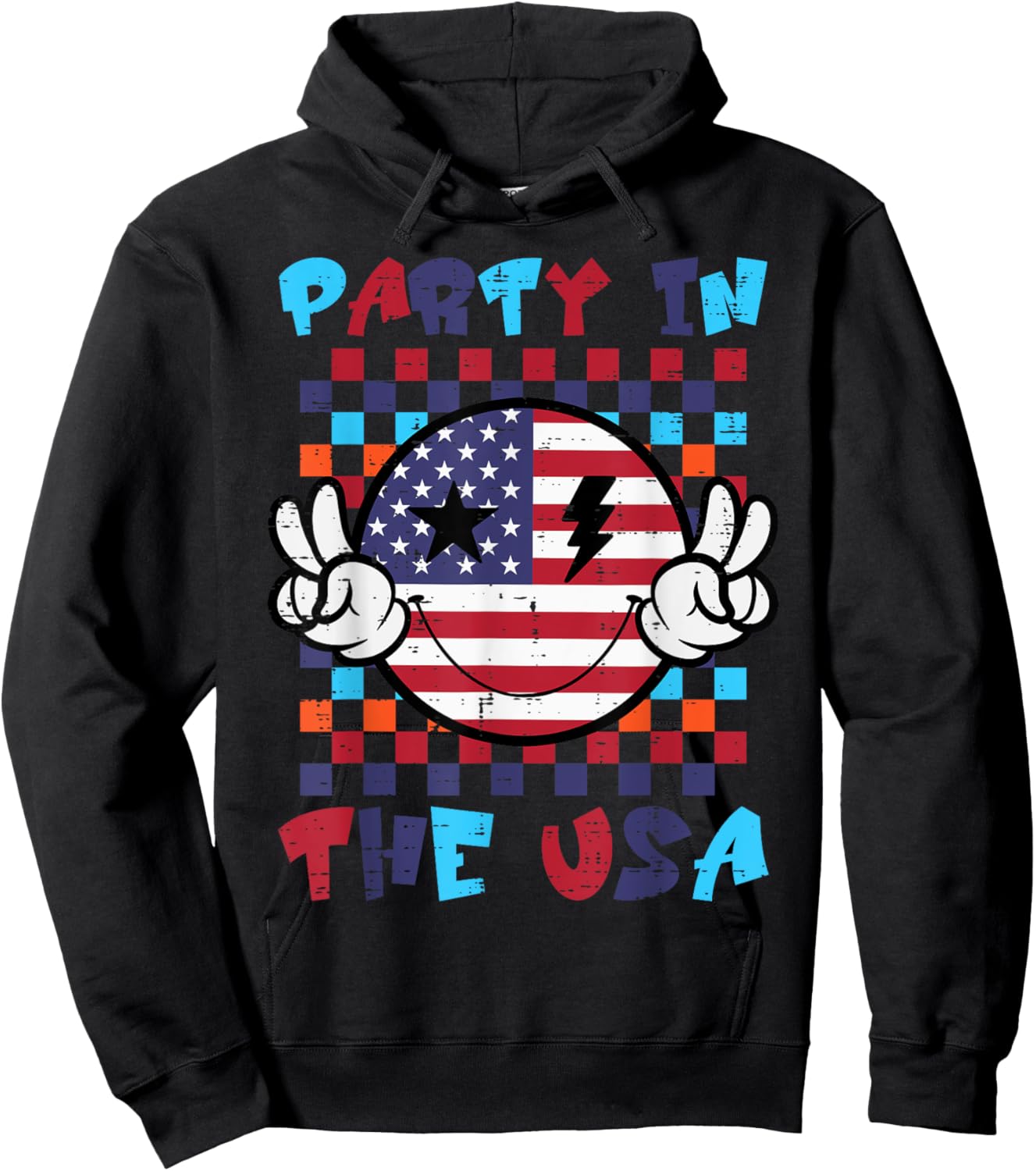 4th July Smile Peace Party USA Retro Patriot Men Women Kids Hoodie - Hoodie | Black