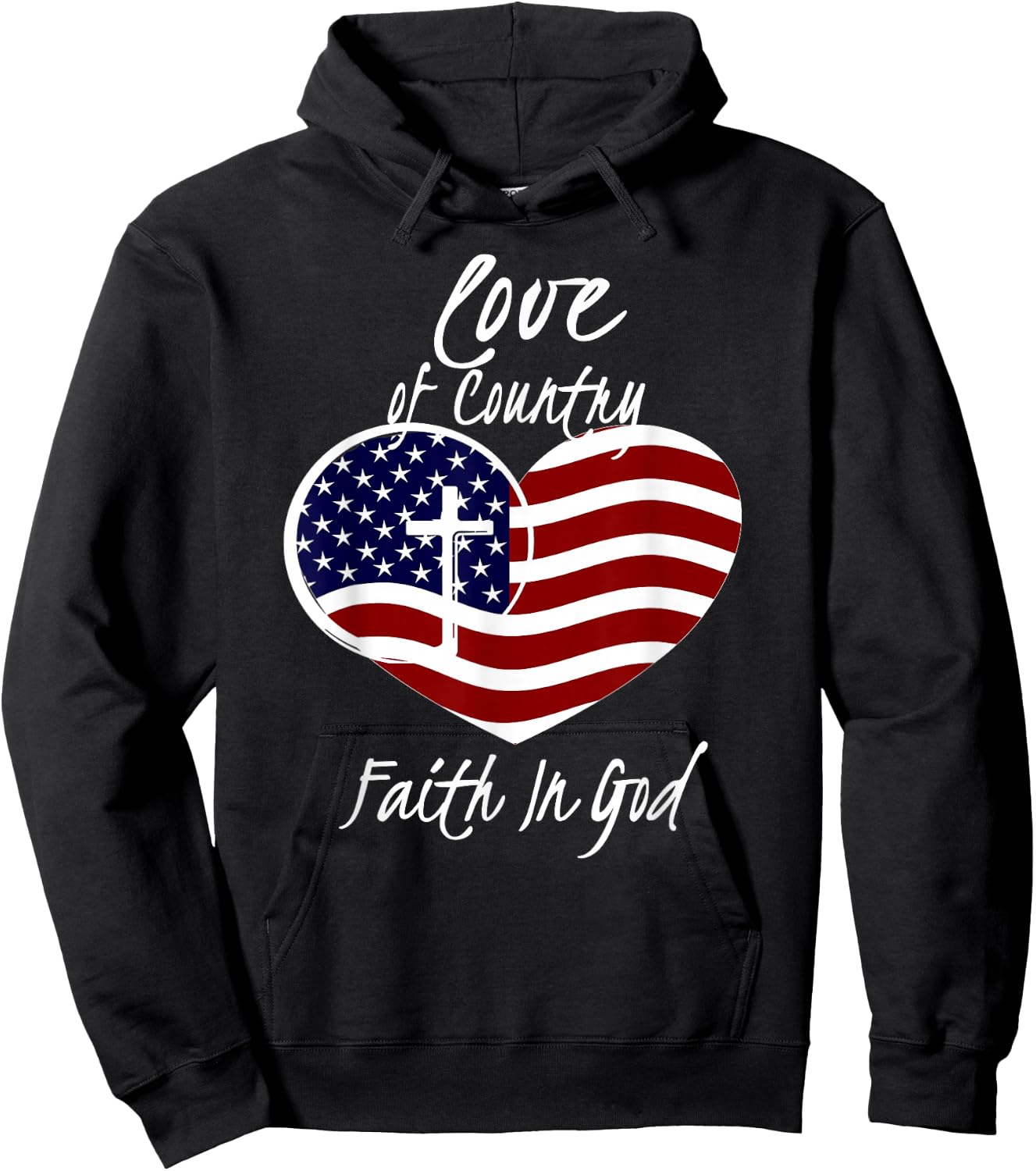 Patriotic Christian Faith in God Heart Cross American Flag Small Hoodie - Hoodie | Black